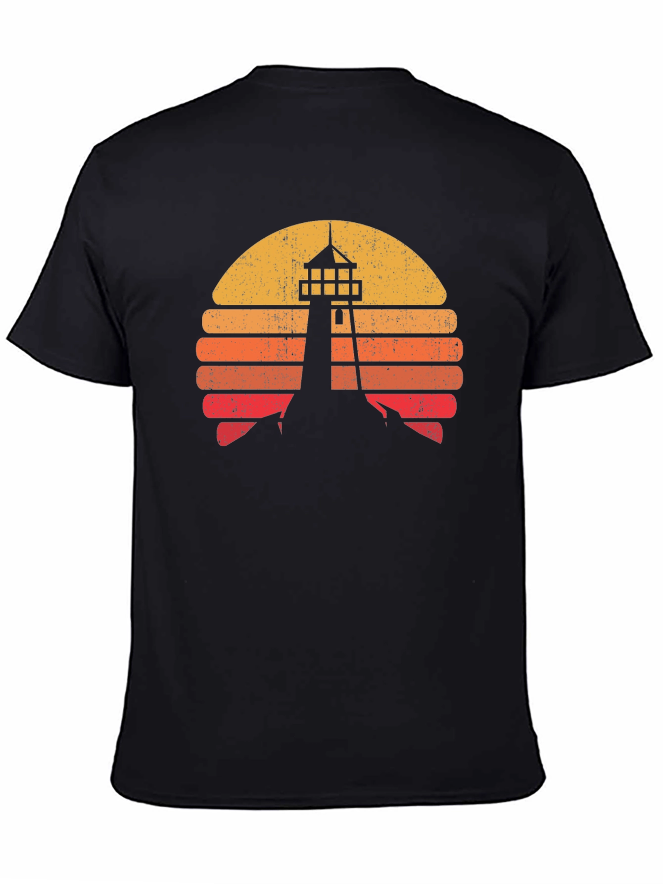 Retro Lighthouse Sunset Graphic Tee - Black