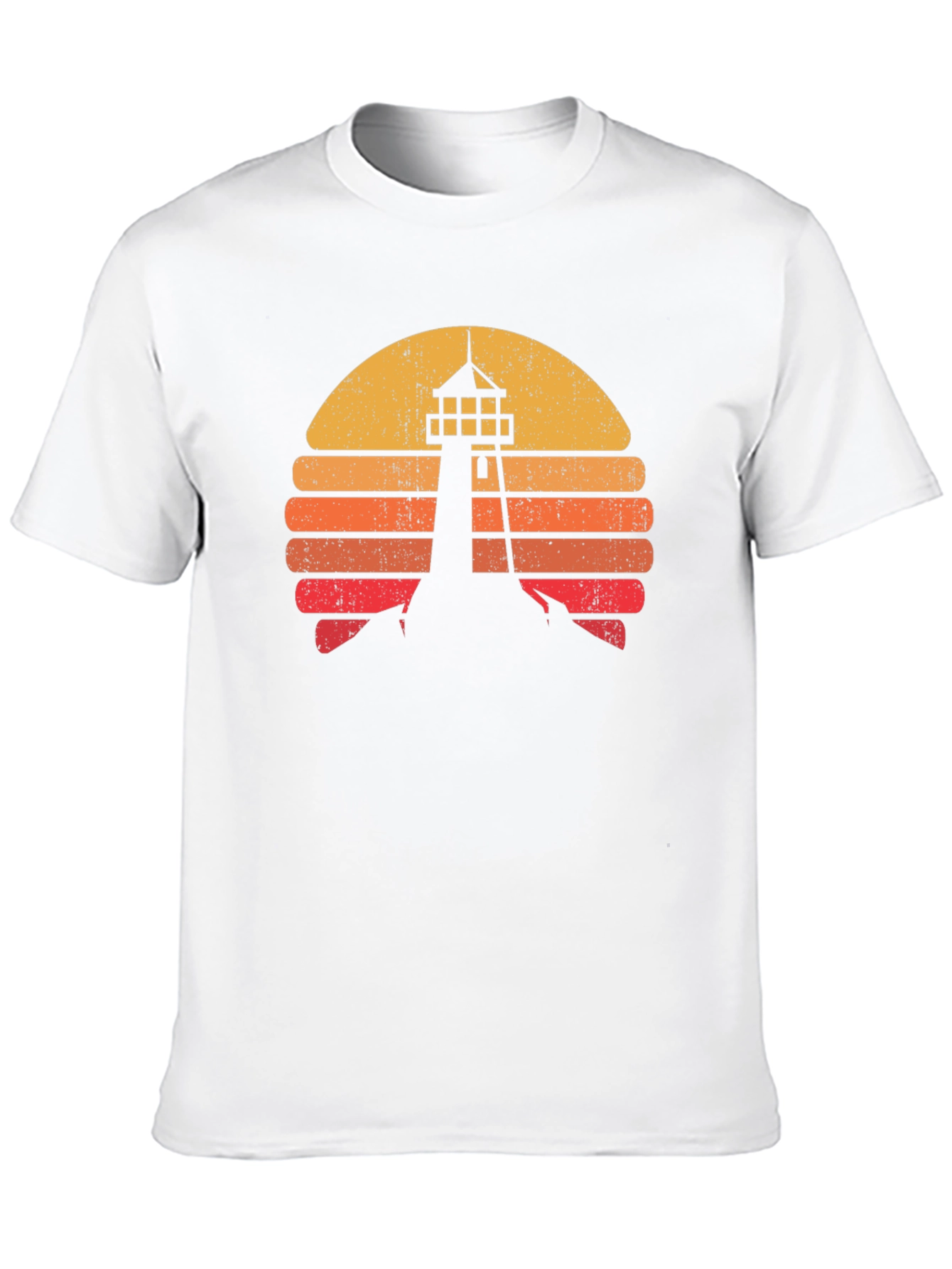 Retro Lighthouse Sunset Graphic Tee - Black