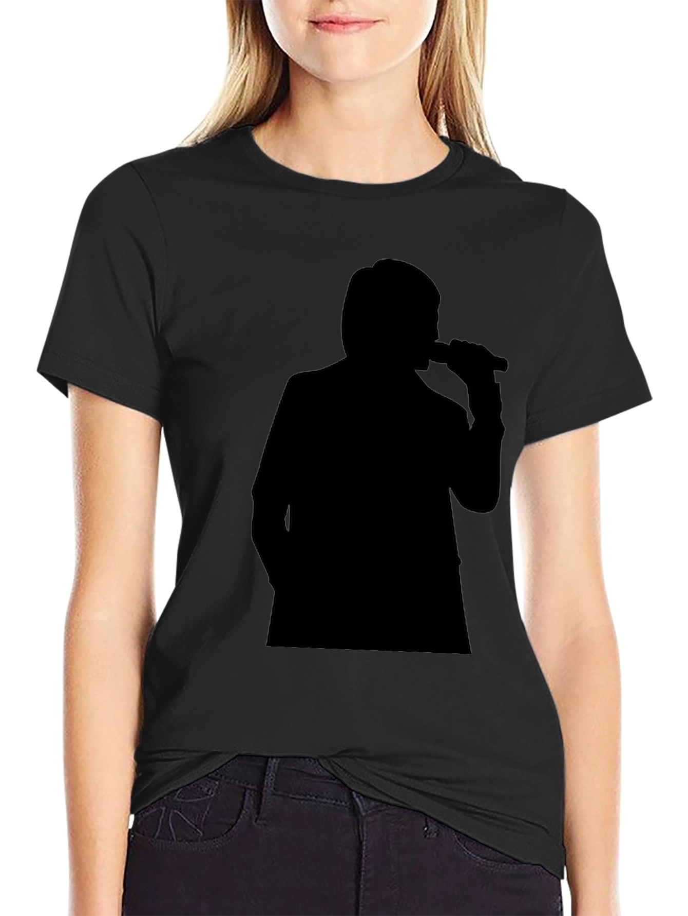 Black Silhouette Singer Graphic Tee - Stylish Comfort