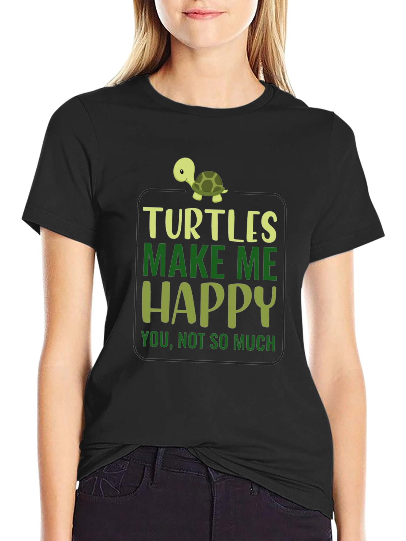 Turtles Make Me Happy Black T-Shirt