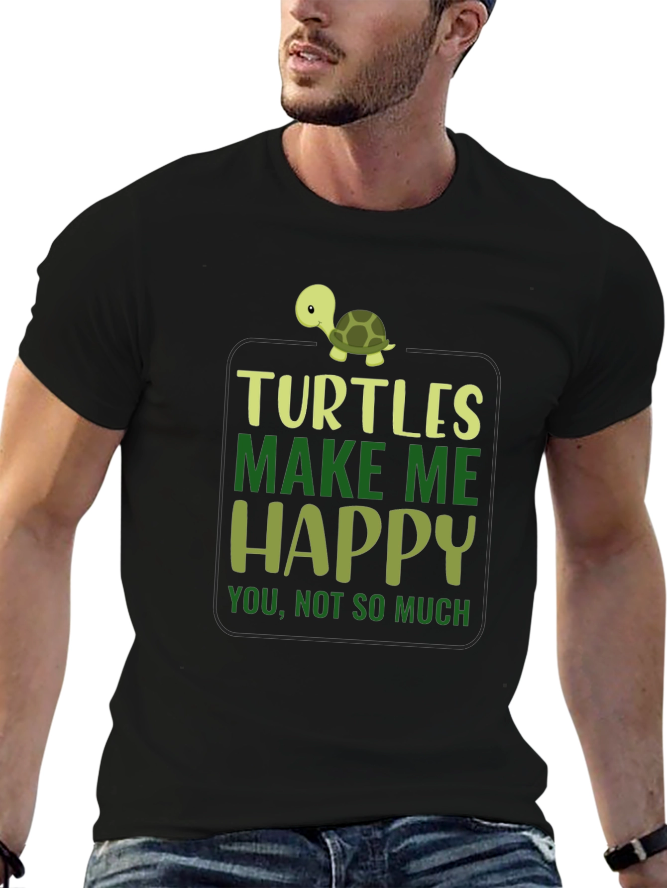 Turtles Make Me Happy Black T-Shirt