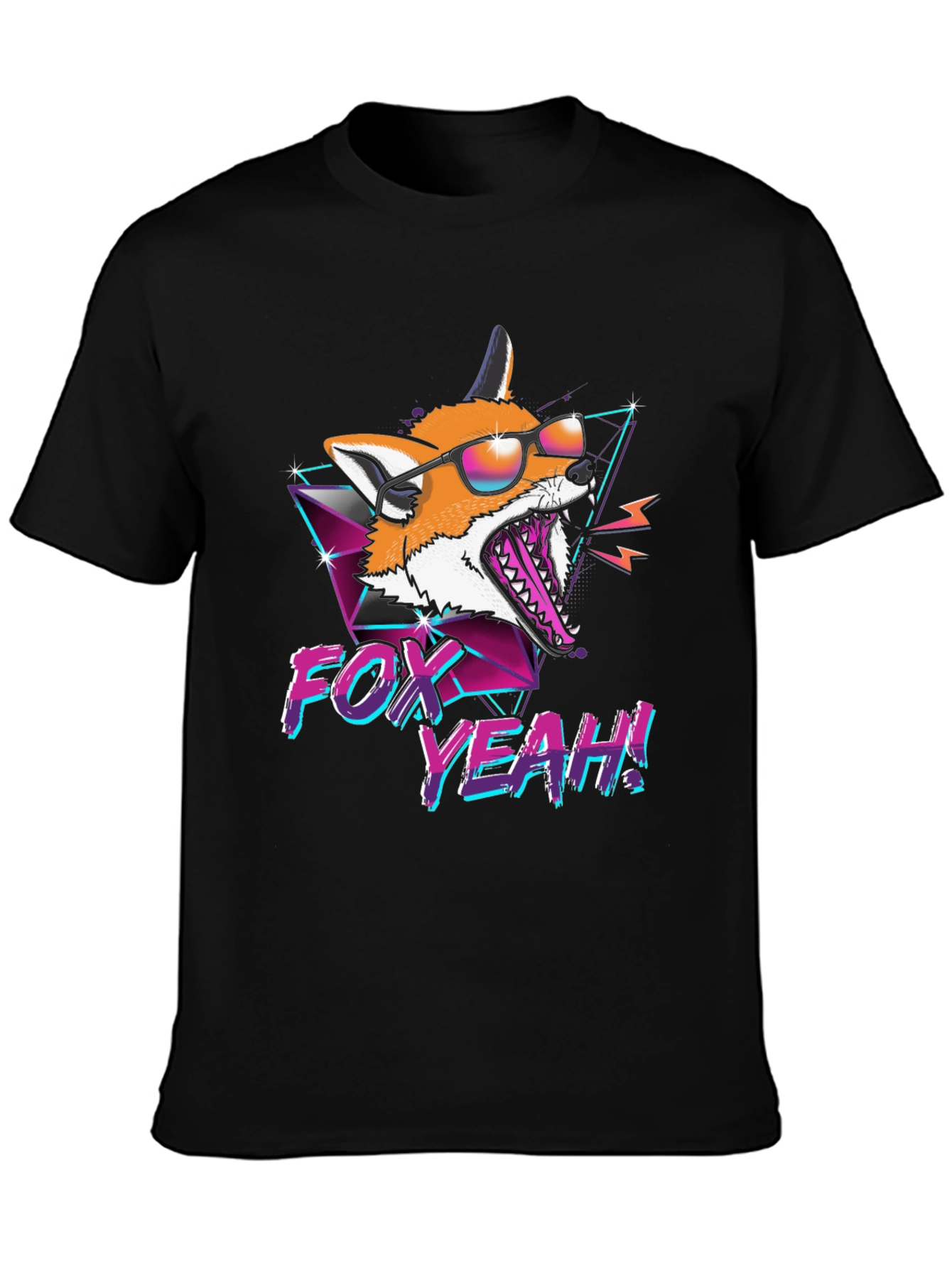 Retro Fox Yeah! Graphic T-Shirt - Black