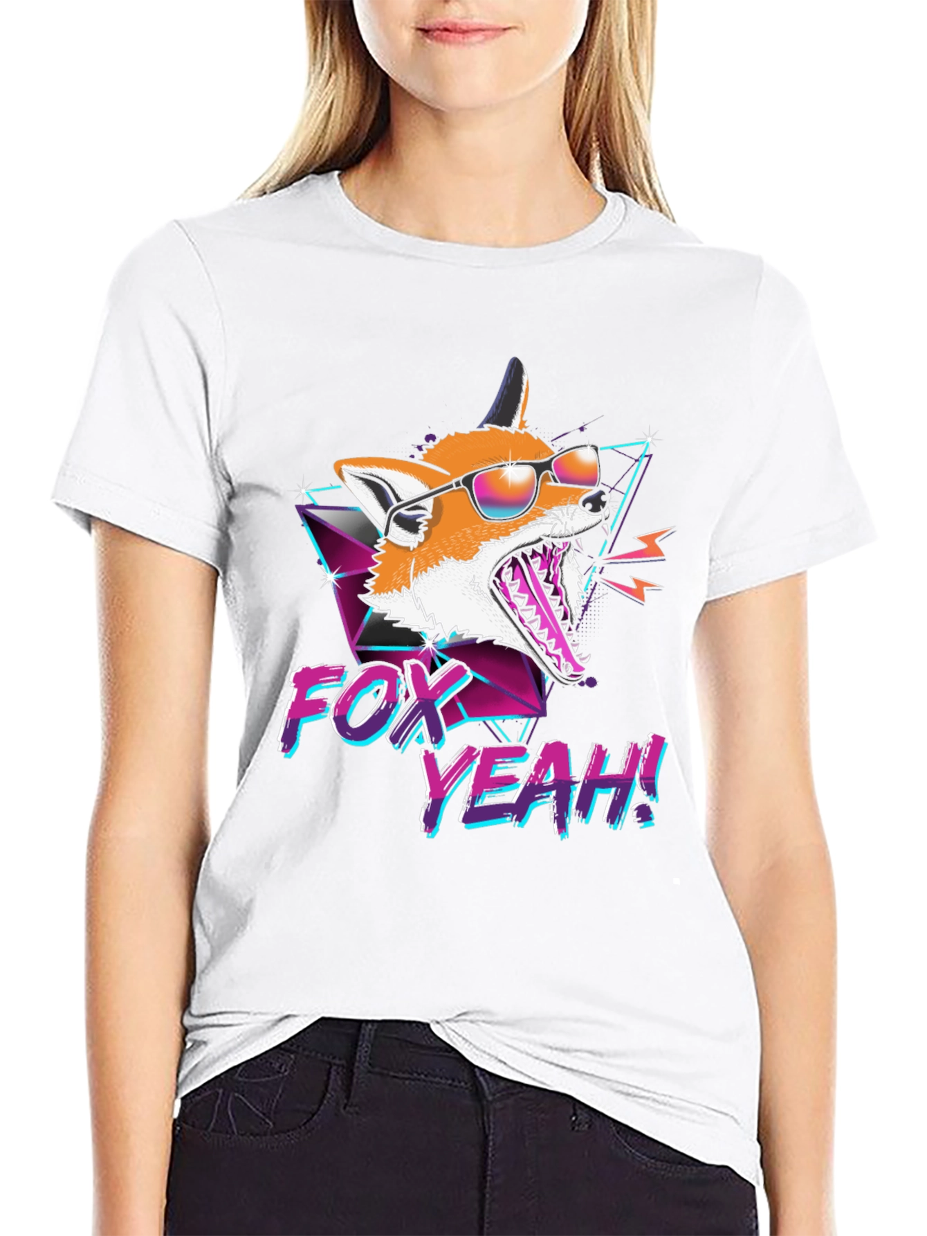 Retro Fox Yeah! Graphic T-Shirt - Black