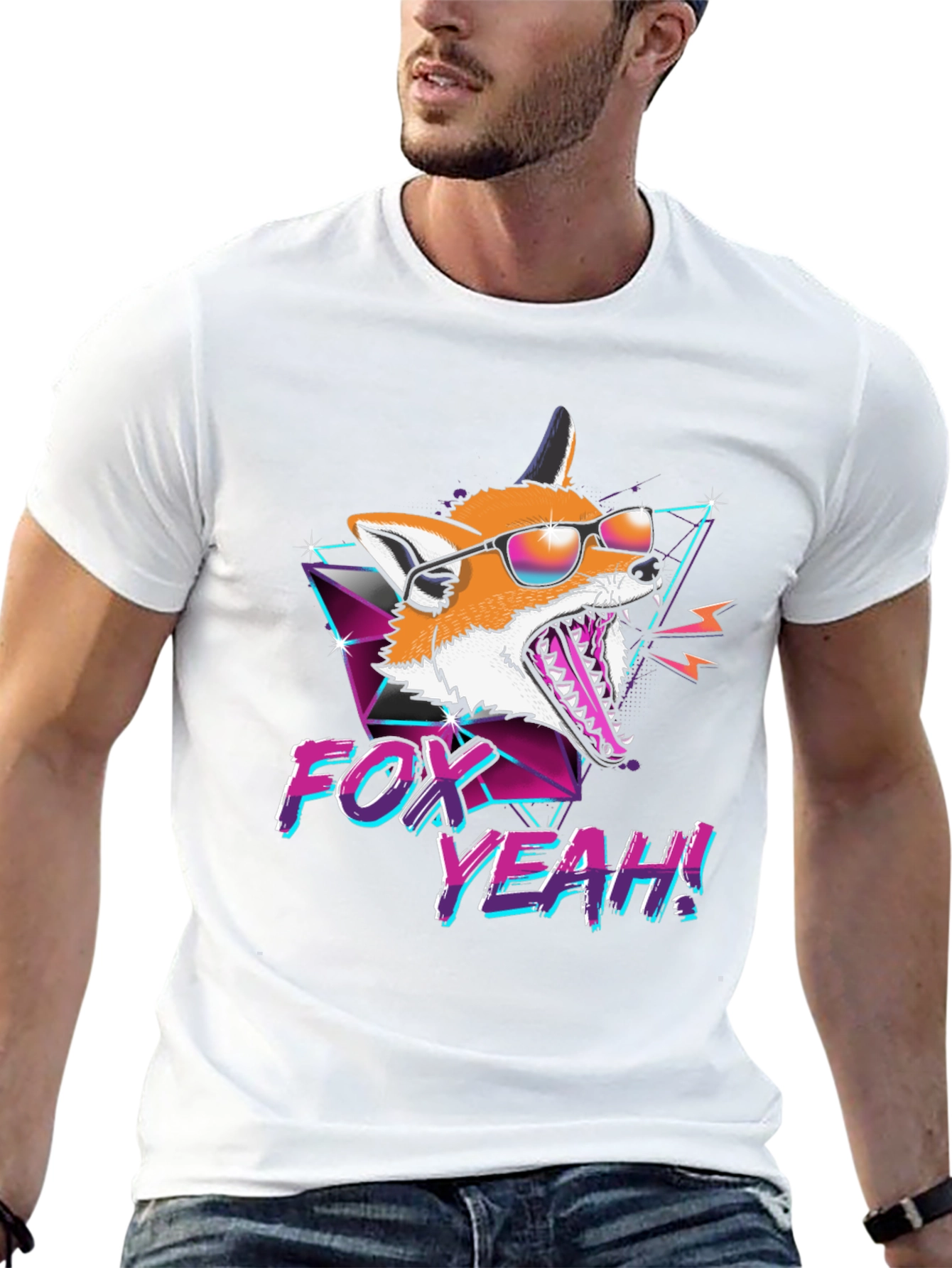 Retro Fox Yeah! Graphic T-Shirt - Black