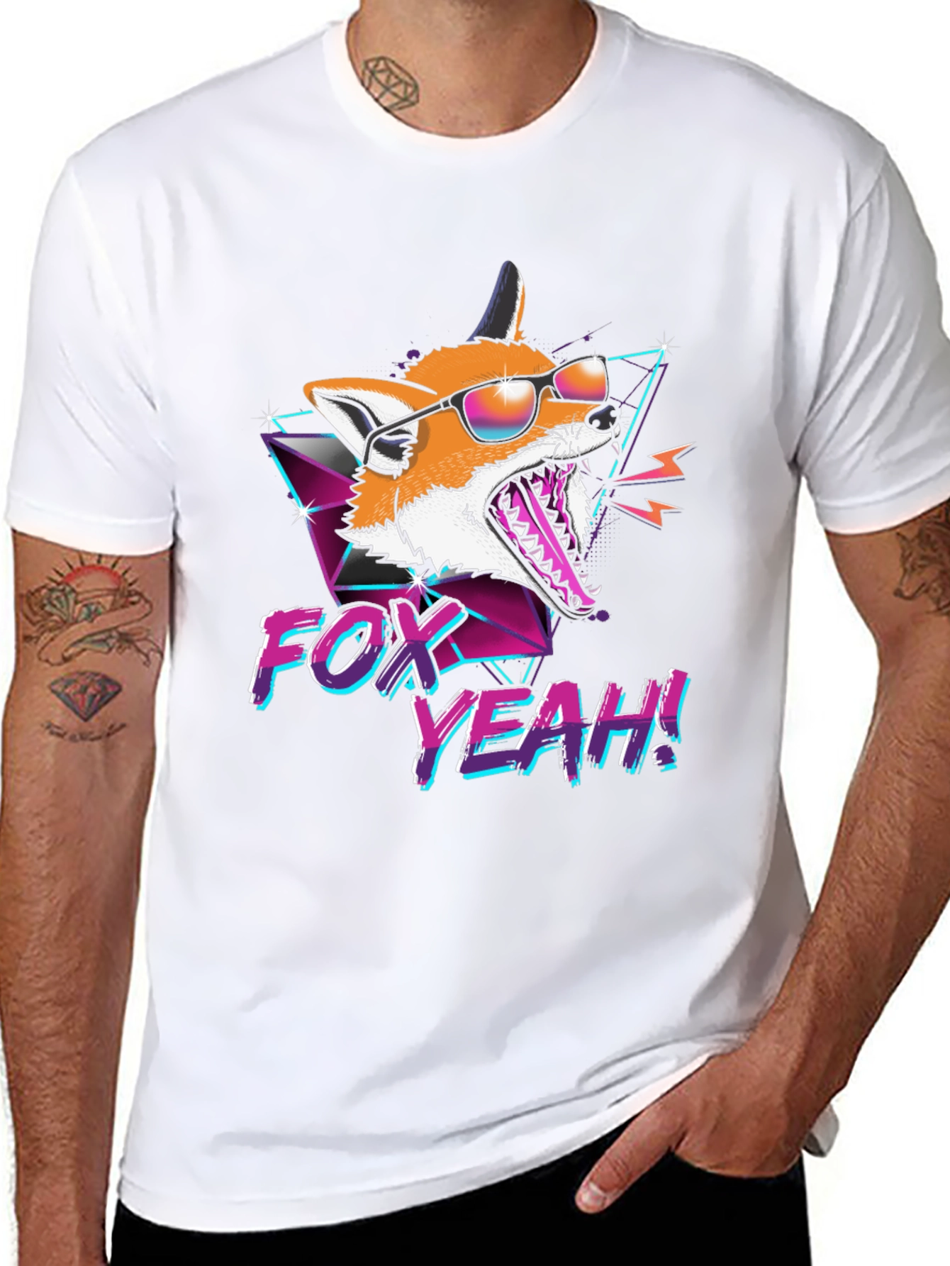 Retro Fox Yeah! Graphic T-Shirt - Black