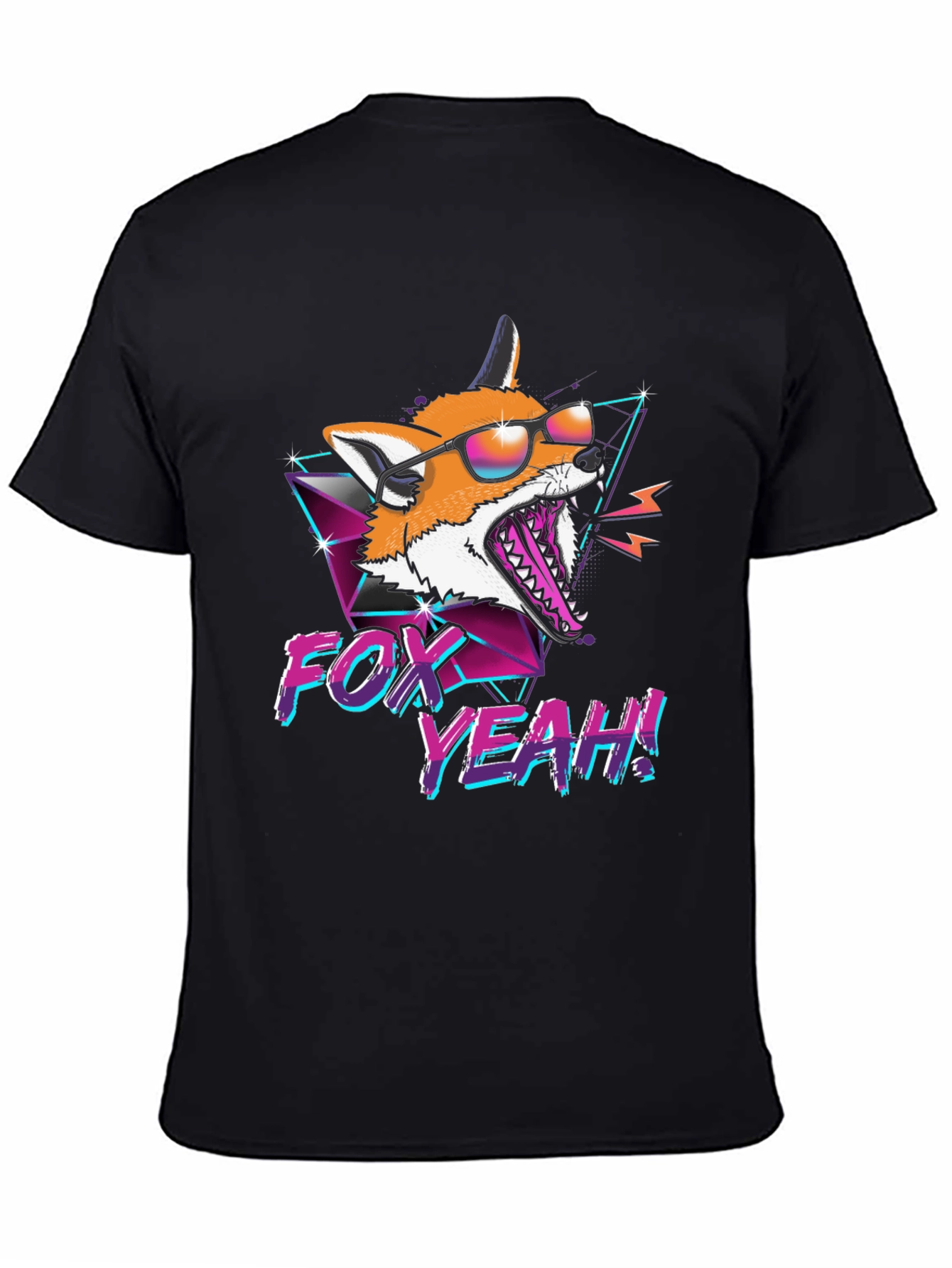 Retro Fox Yeah! Graphic T-Shirt - Black