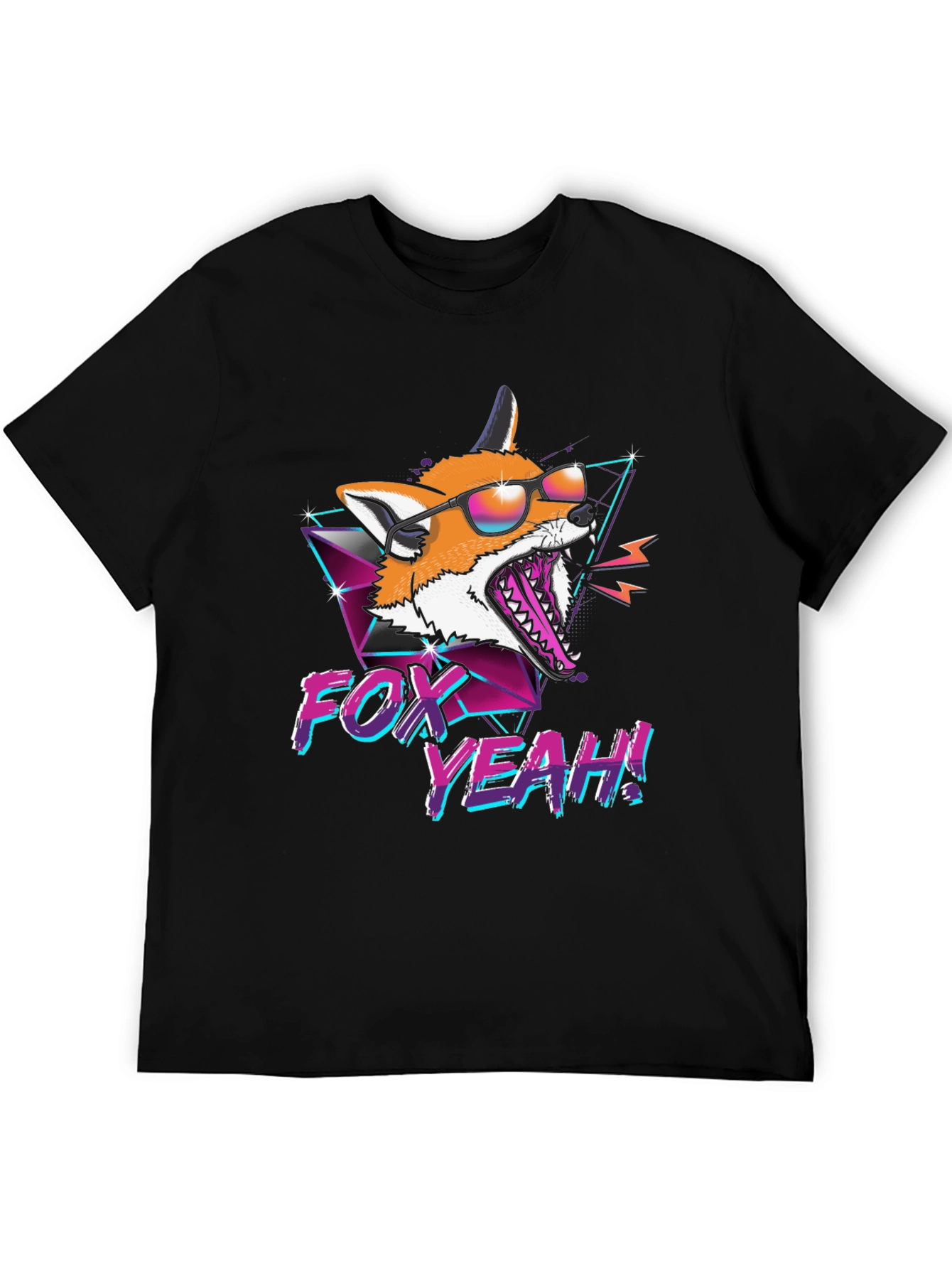 Retro Fox Yeah! Graphic T-Shirt - Black