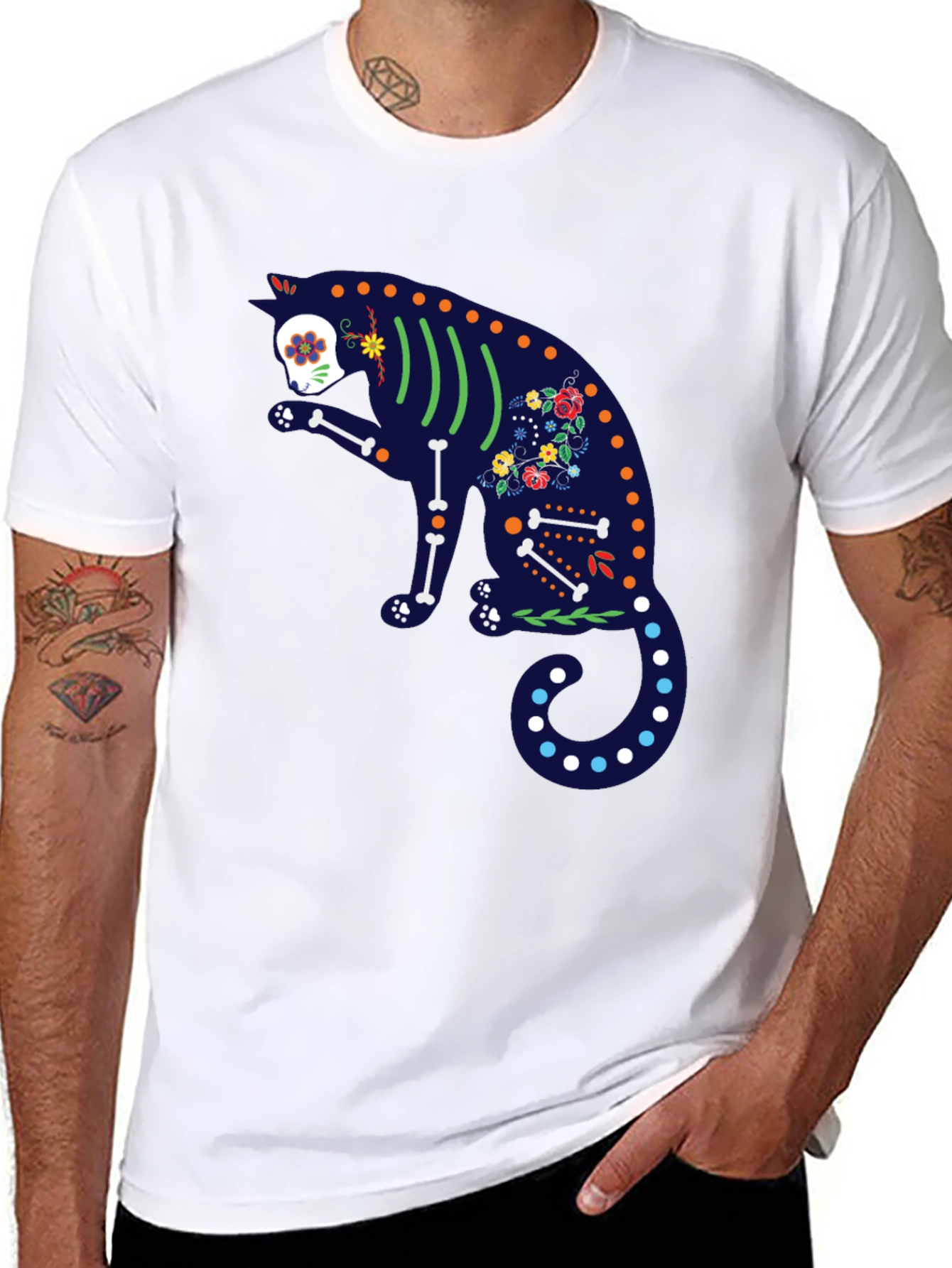 Sugar Skull Cat Graphic T-Shirt