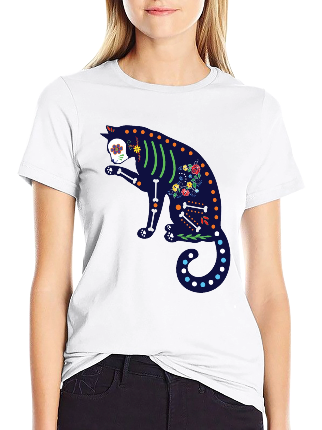 Sugar Skull Cat Graphic T-Shirt