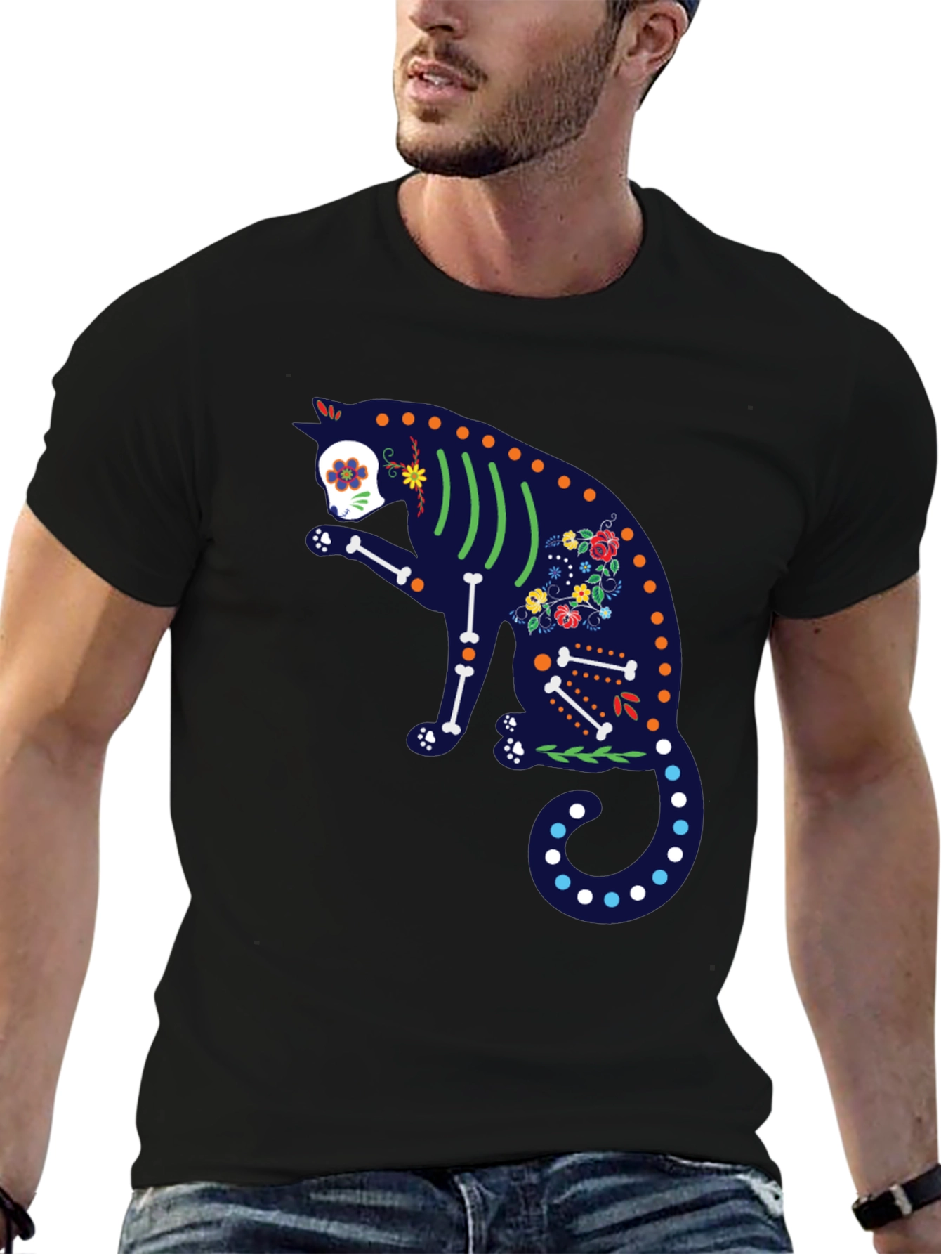 Sugar Skull Cat Graphic T-Shirt