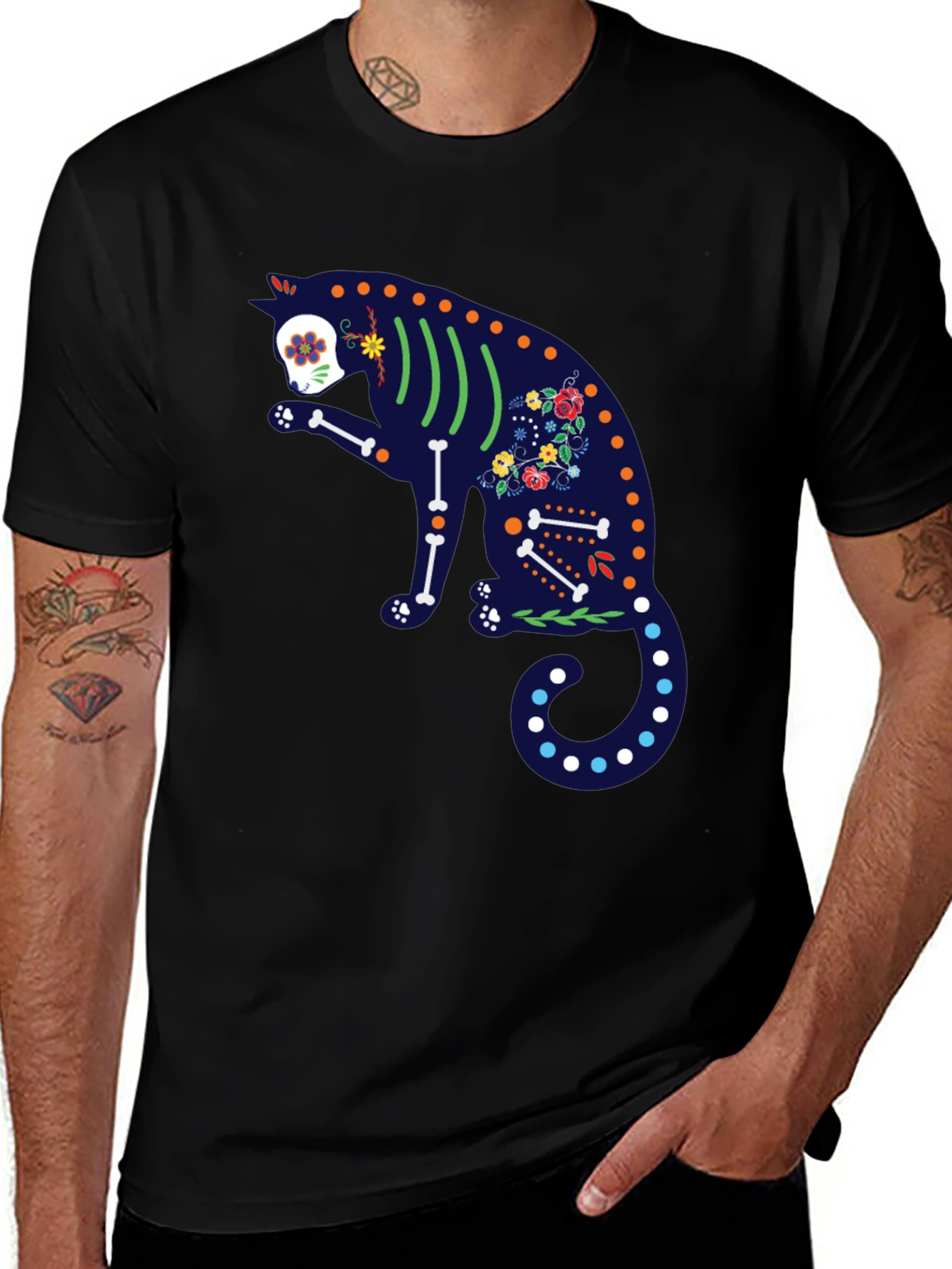 Sugar Skull Cat Graphic T-Shirt