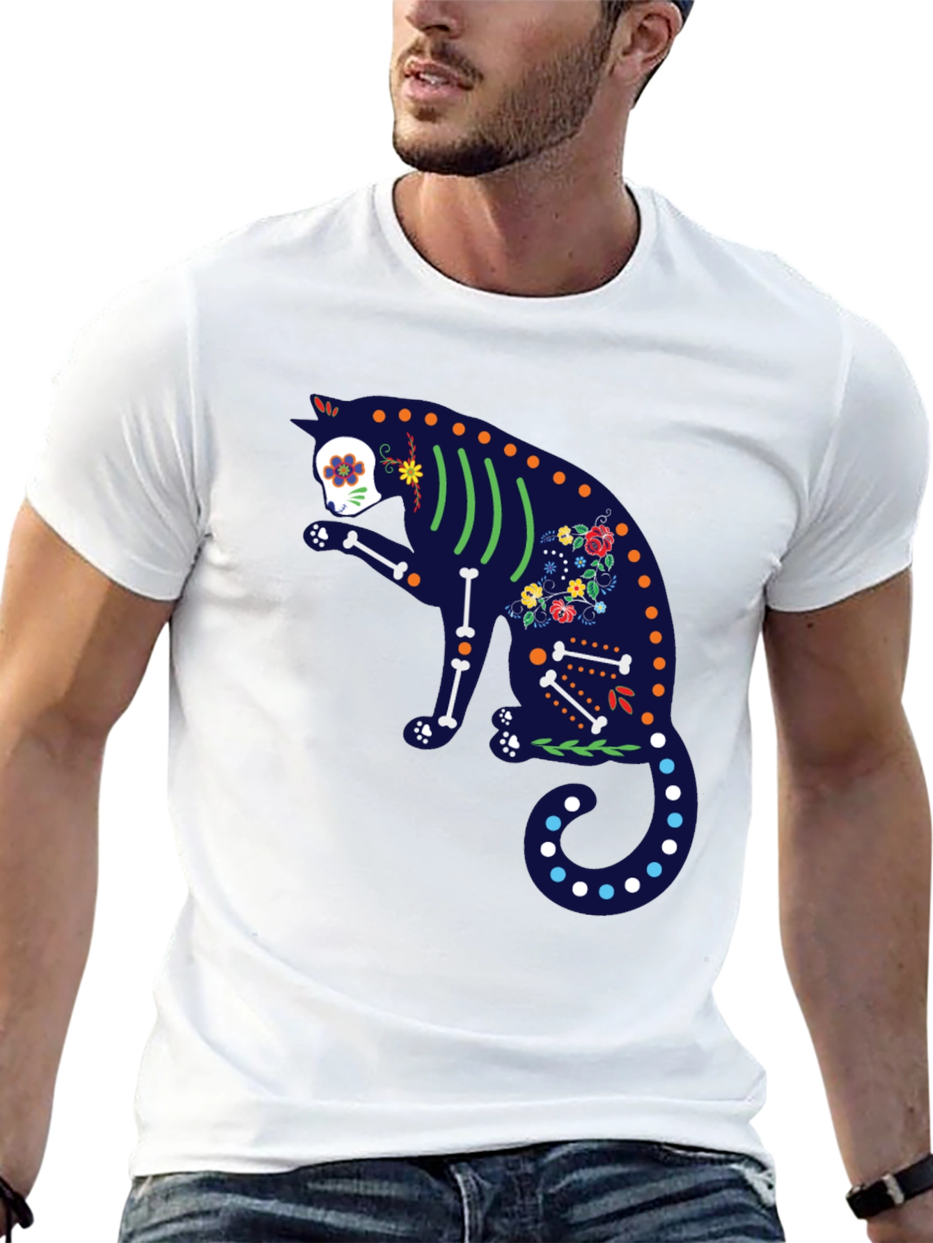 Sugar Skull Cat Graphic T-Shirt