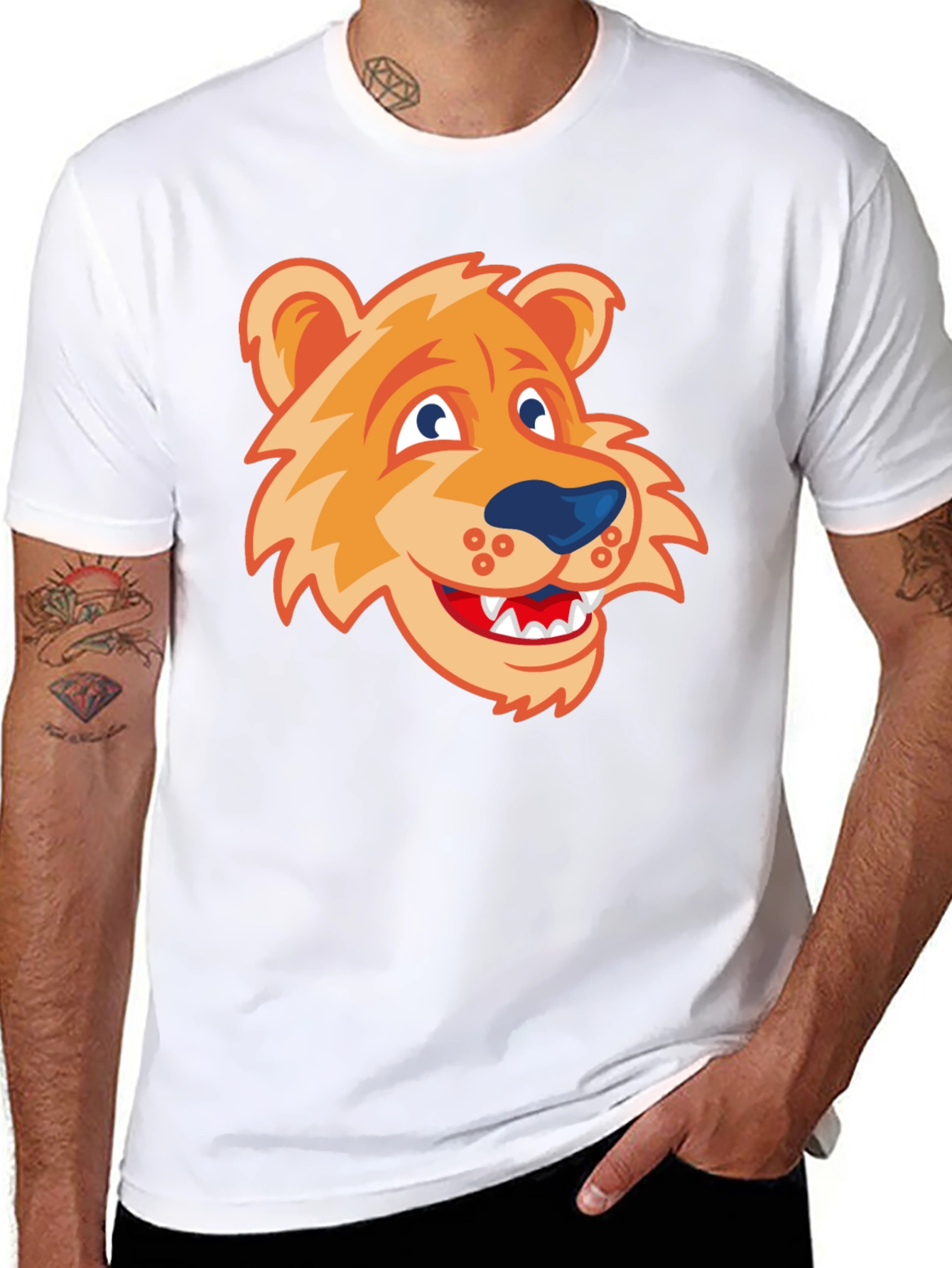 Cartoon Lion Graphic Tee - Black