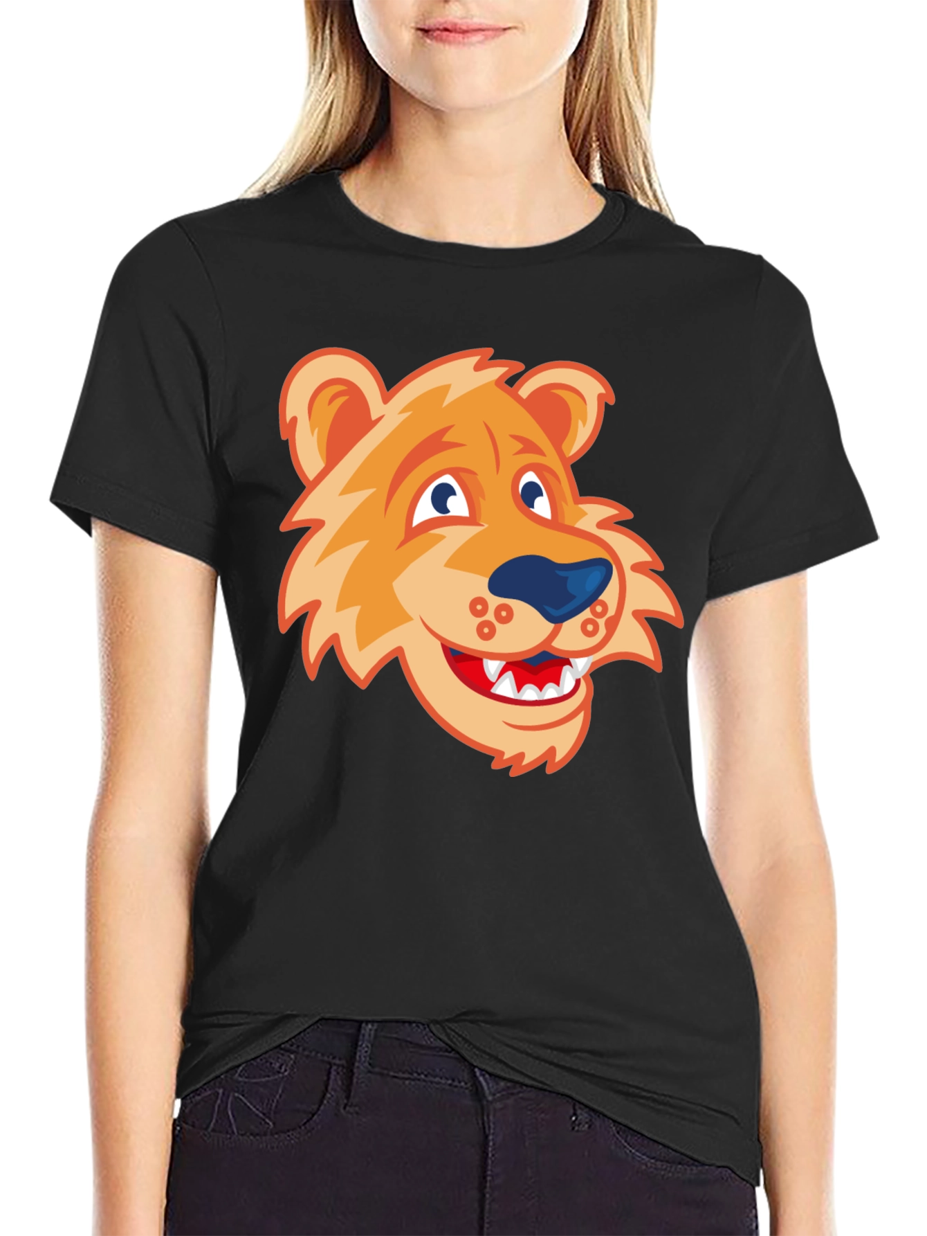 Cartoon Lion Graphic Tee - Black