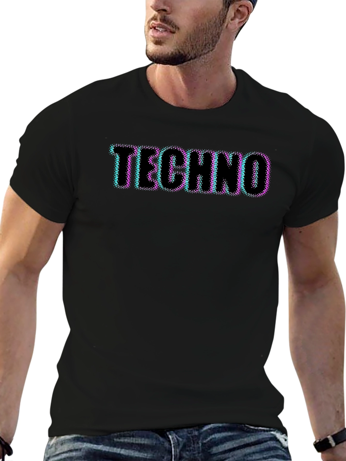 Retro Techno Graphic Tee - Black Cotton T-Shirt