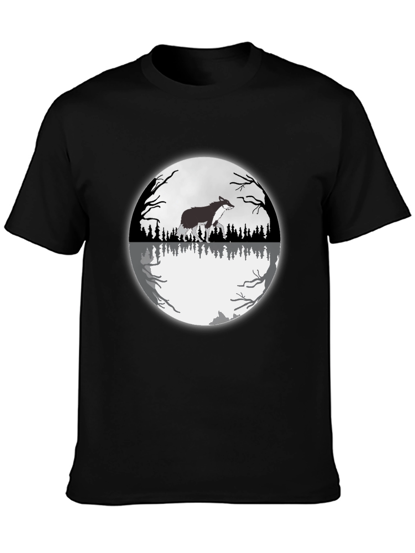 Wolf Moon Reflection Graphic Tee - Black