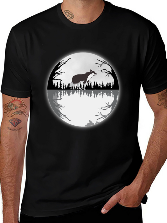 Wolf Moon Reflection Graphic Tee - Black