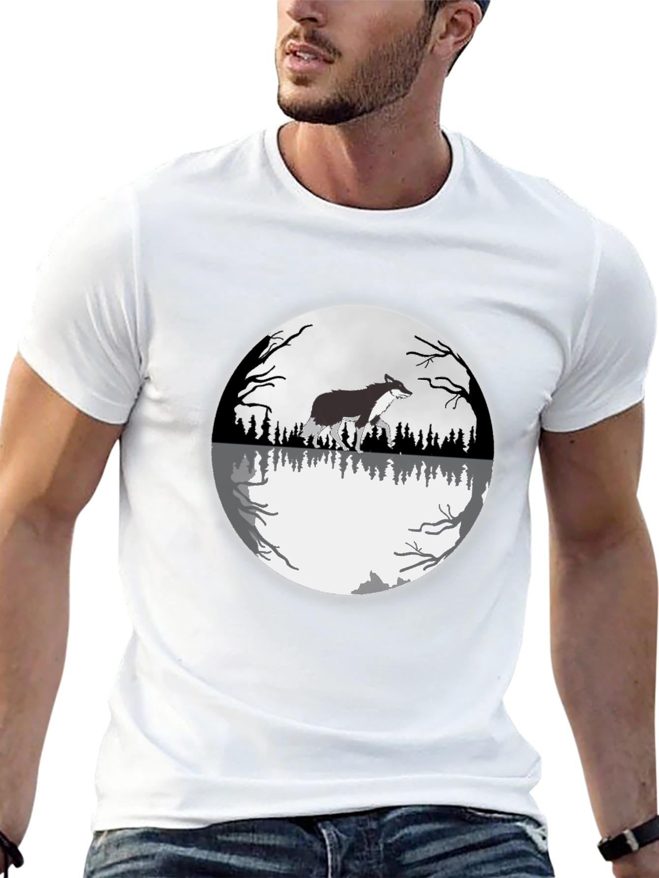 Wolf Moon Reflection Graphic Tee - Black