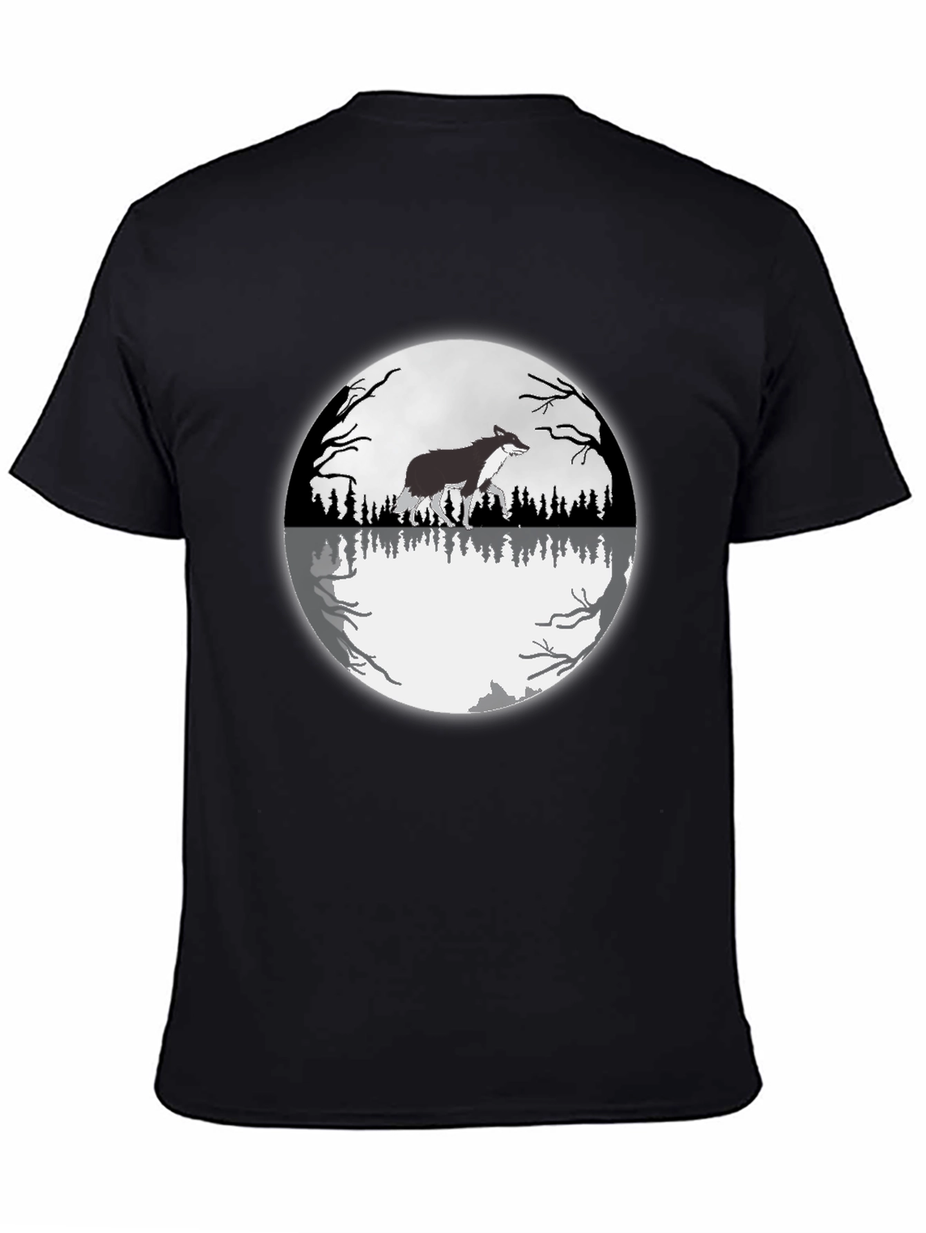 Wolf Moon Reflection Graphic Tee - Black
