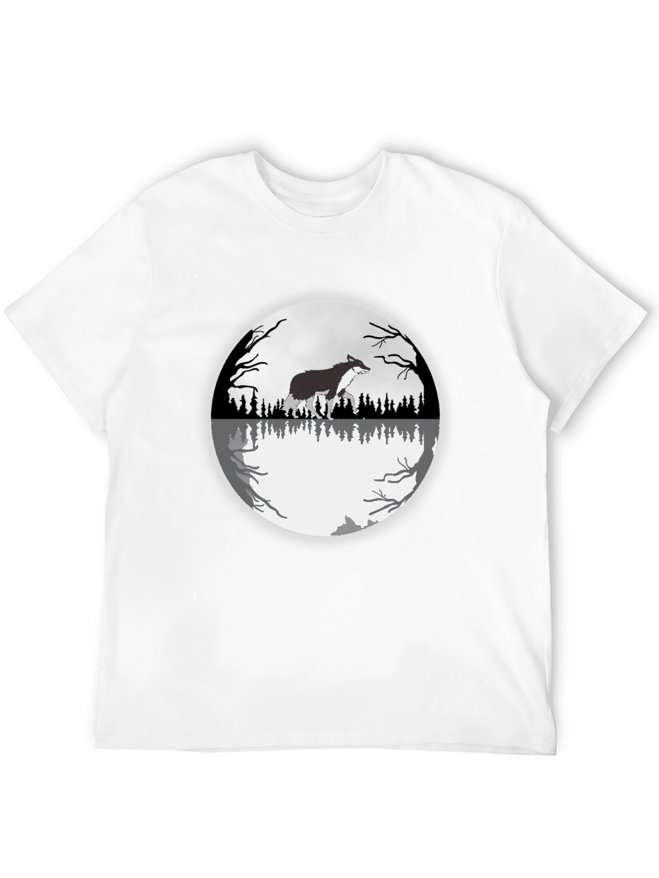Wolf Moon Reflection Graphic Tee - Black