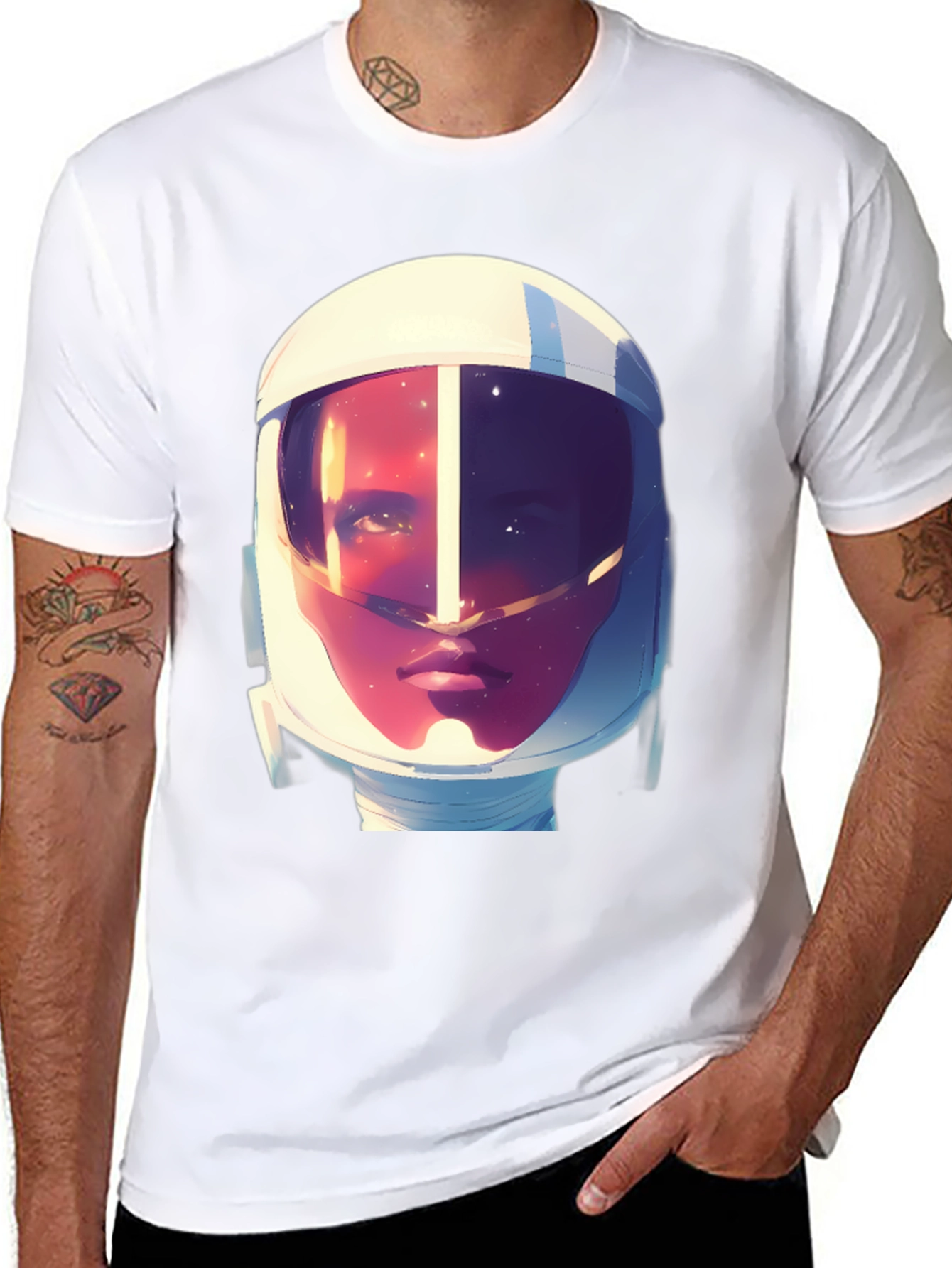 Astronaut Graphic Print Tee - Stylish Crew Neck T-Shirt