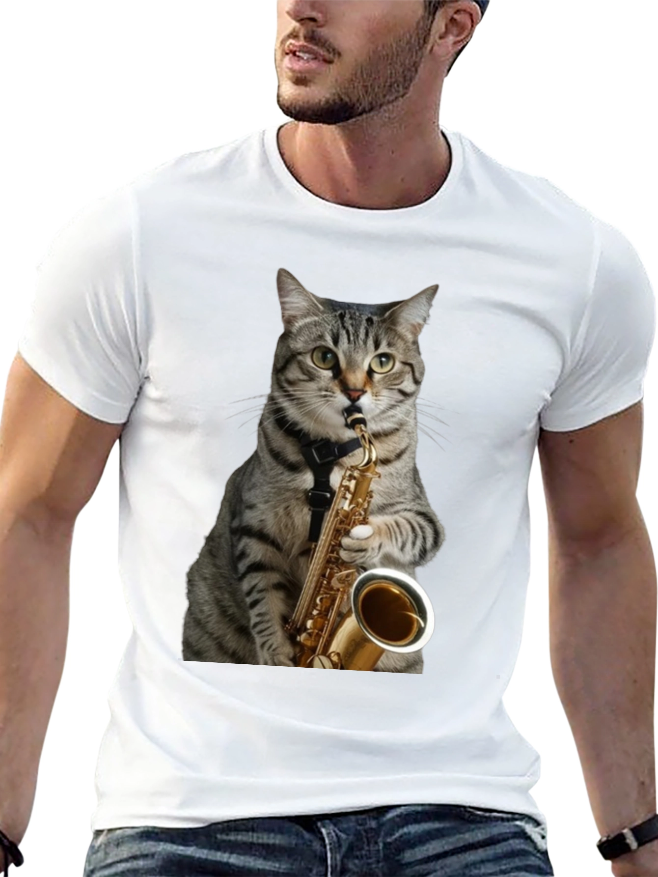 Cat Saxophone Player Graphic Tee