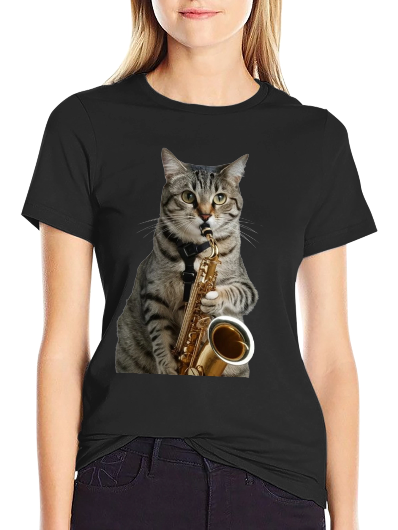 Cat Saxophone Player Graphic Tee