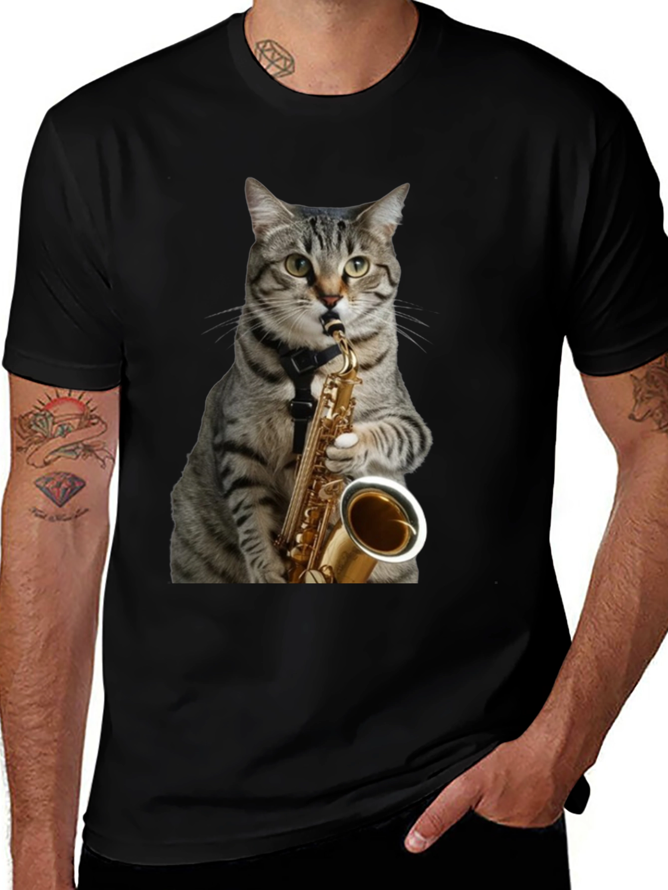 Cat Saxophone Player Graphic Tee