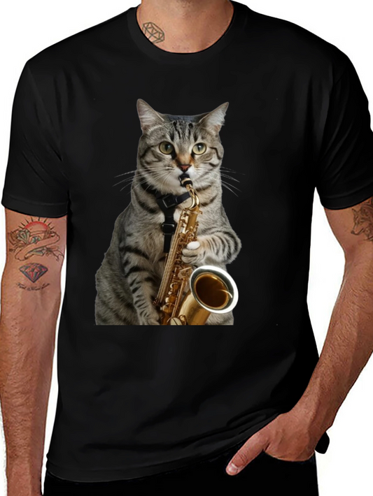 Cat Saxophone Player Graphic Tee
