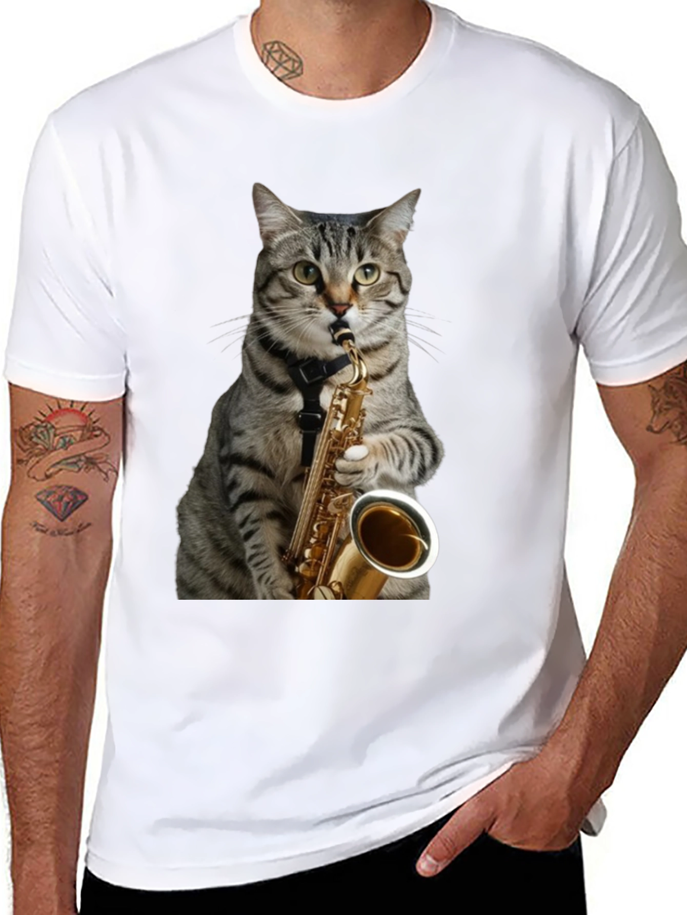 Cat Saxophone Player Graphic Tee