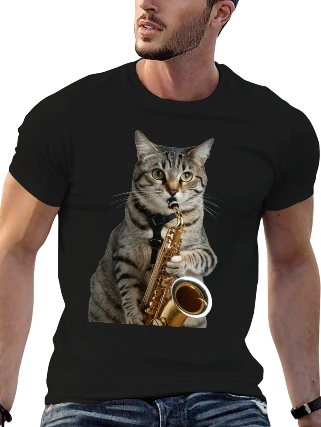 Cat Saxophone Player Graphic Tee
