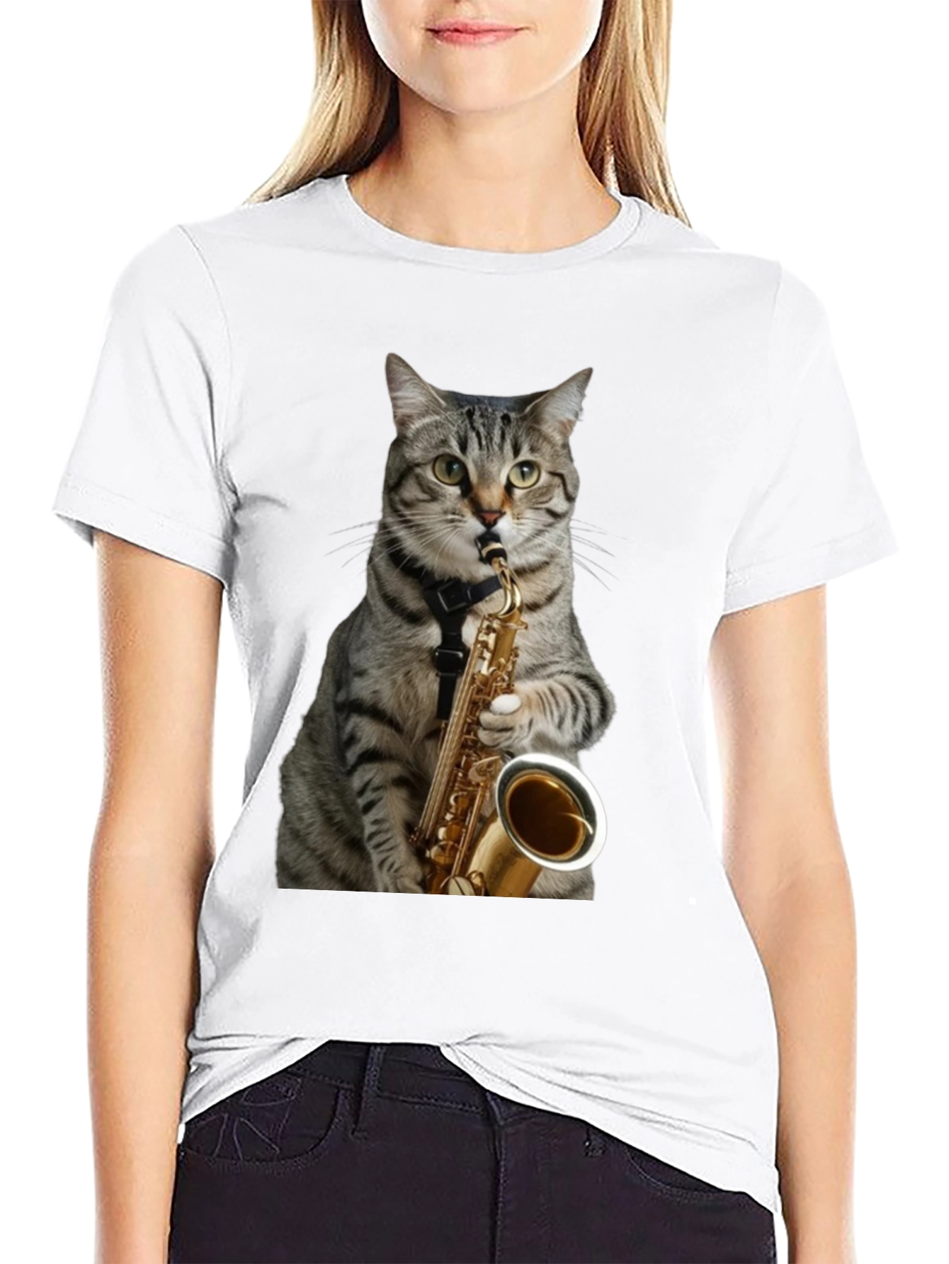 Cat Saxophone Player Graphic Tee