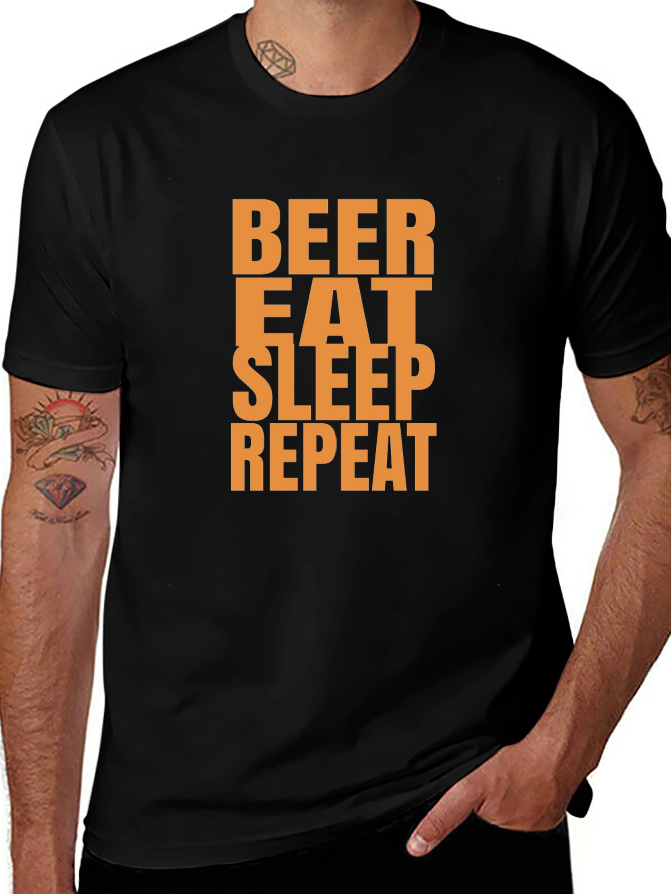 Beer Eat Sleep Repeat Graphic Tee - Black