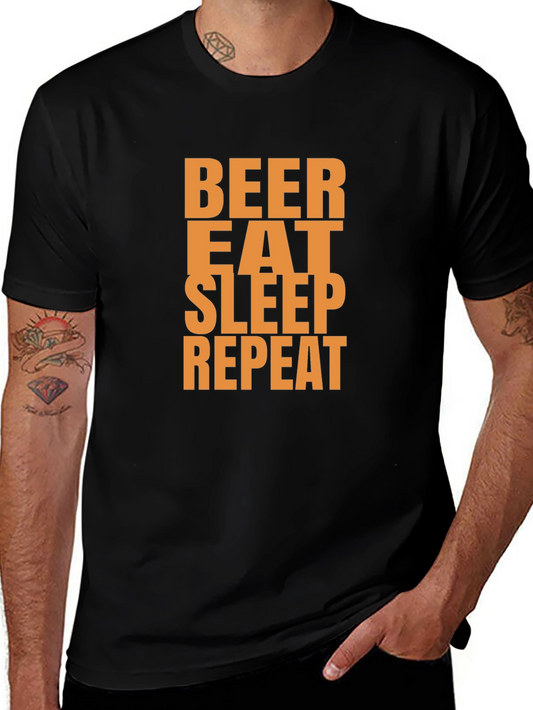 Beer Eat Sleep Repeat Graphic Tee - Black