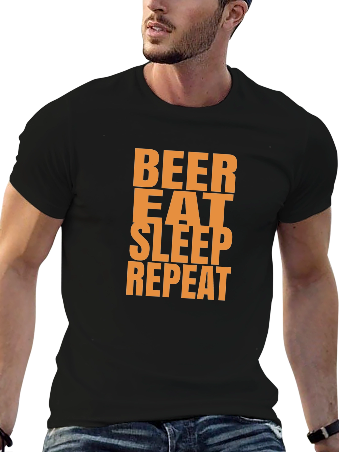 Beer Eat Sleep Repeat Graphic Tee - Black