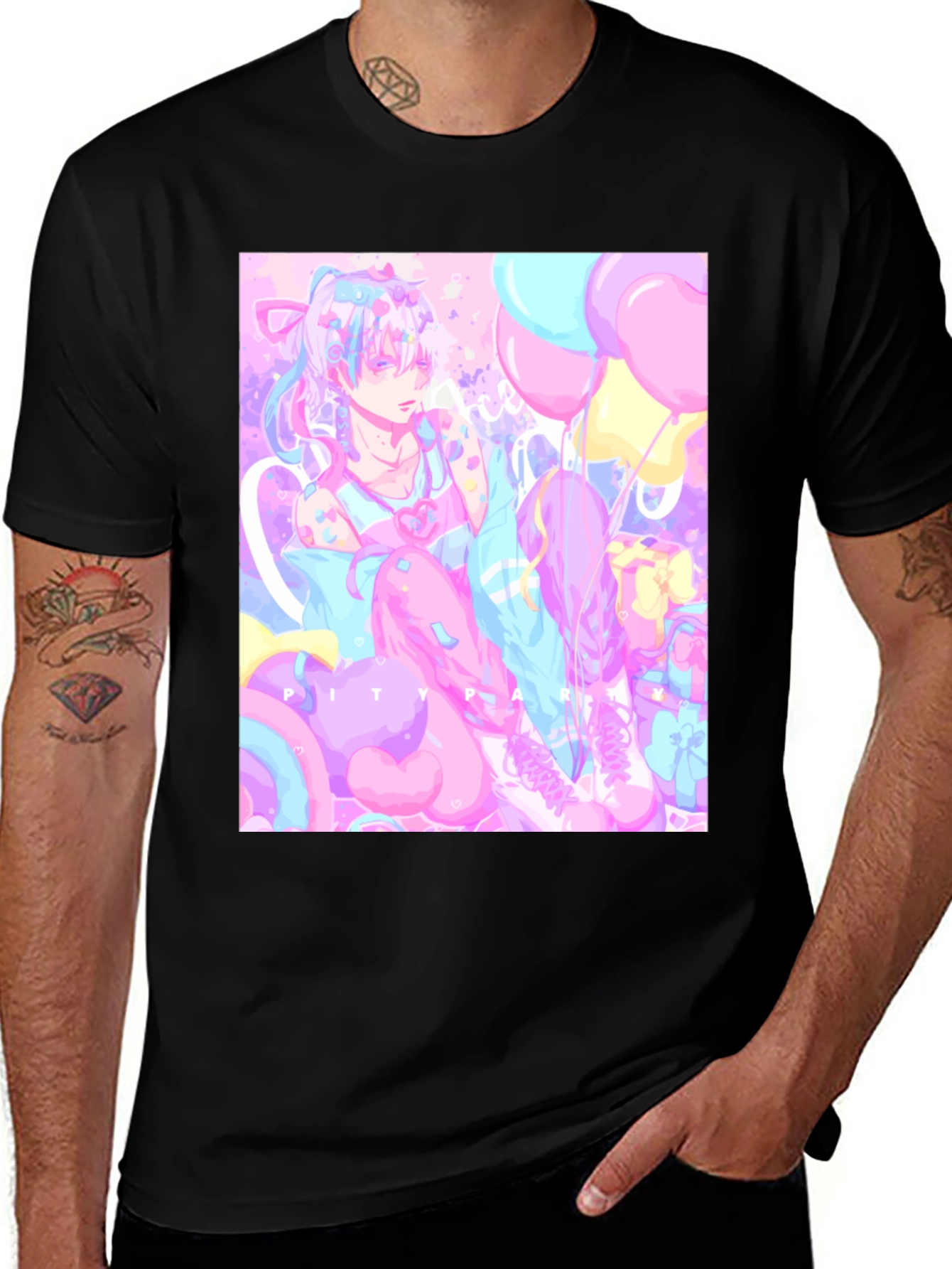 Anime Pastel Graphic Tee - Kawaii Pity Party T-Shirt