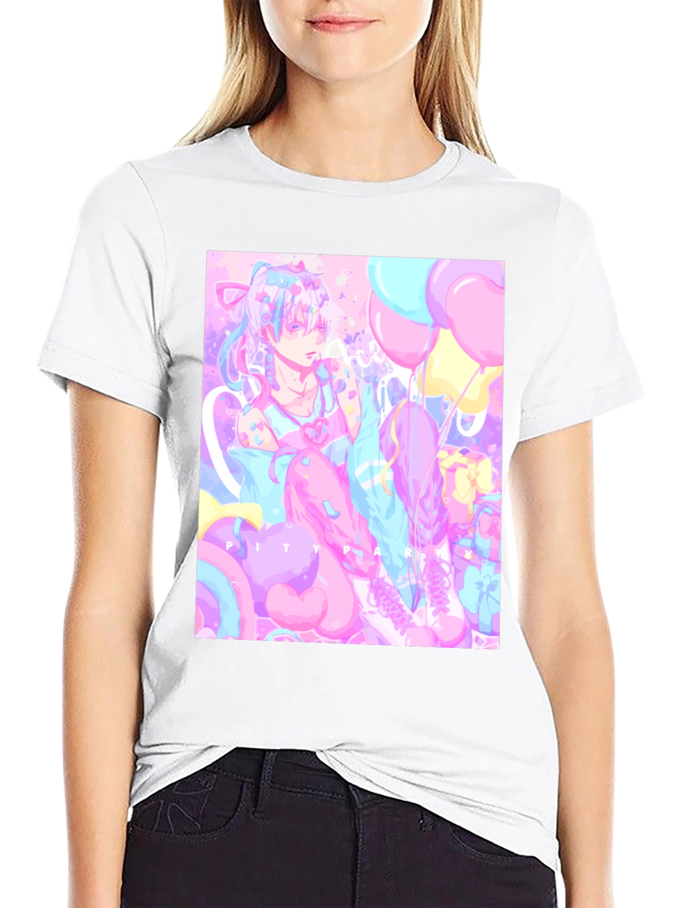 Anime Pastel Graphic Tee - Kawaii Pity Party T-Shirt