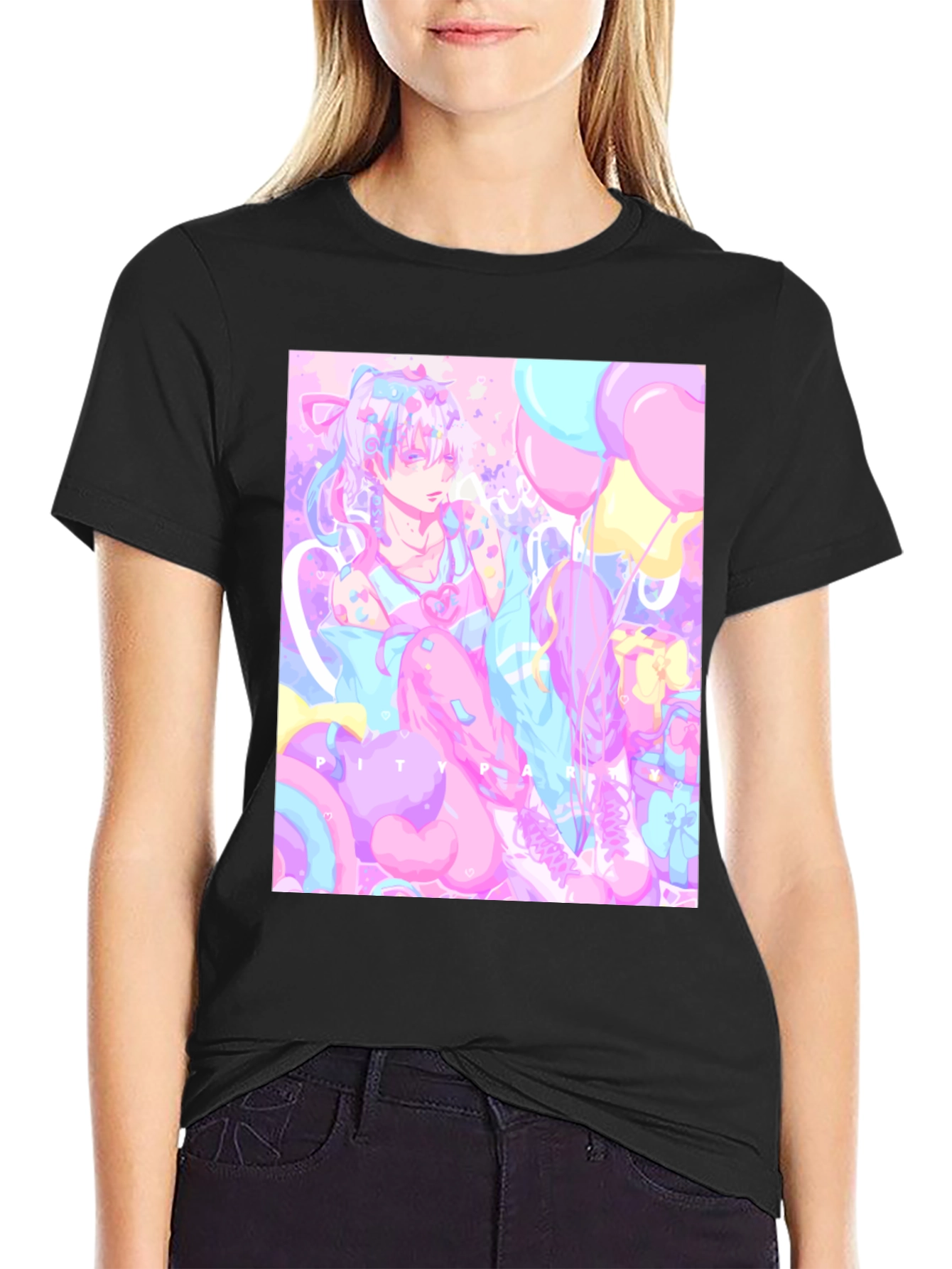 Anime Pastel Graphic Tee - Kawaii Pity Party T-Shirt