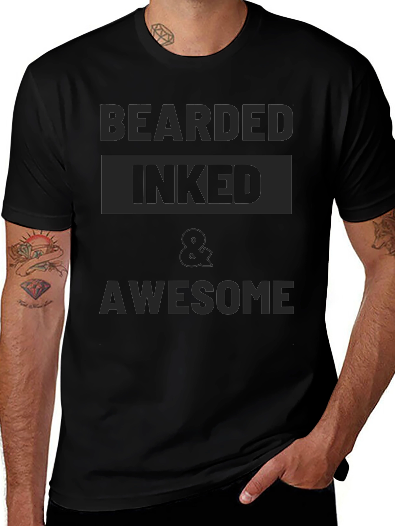 Bearded Inked & Awesome Mens Black T-Shirt