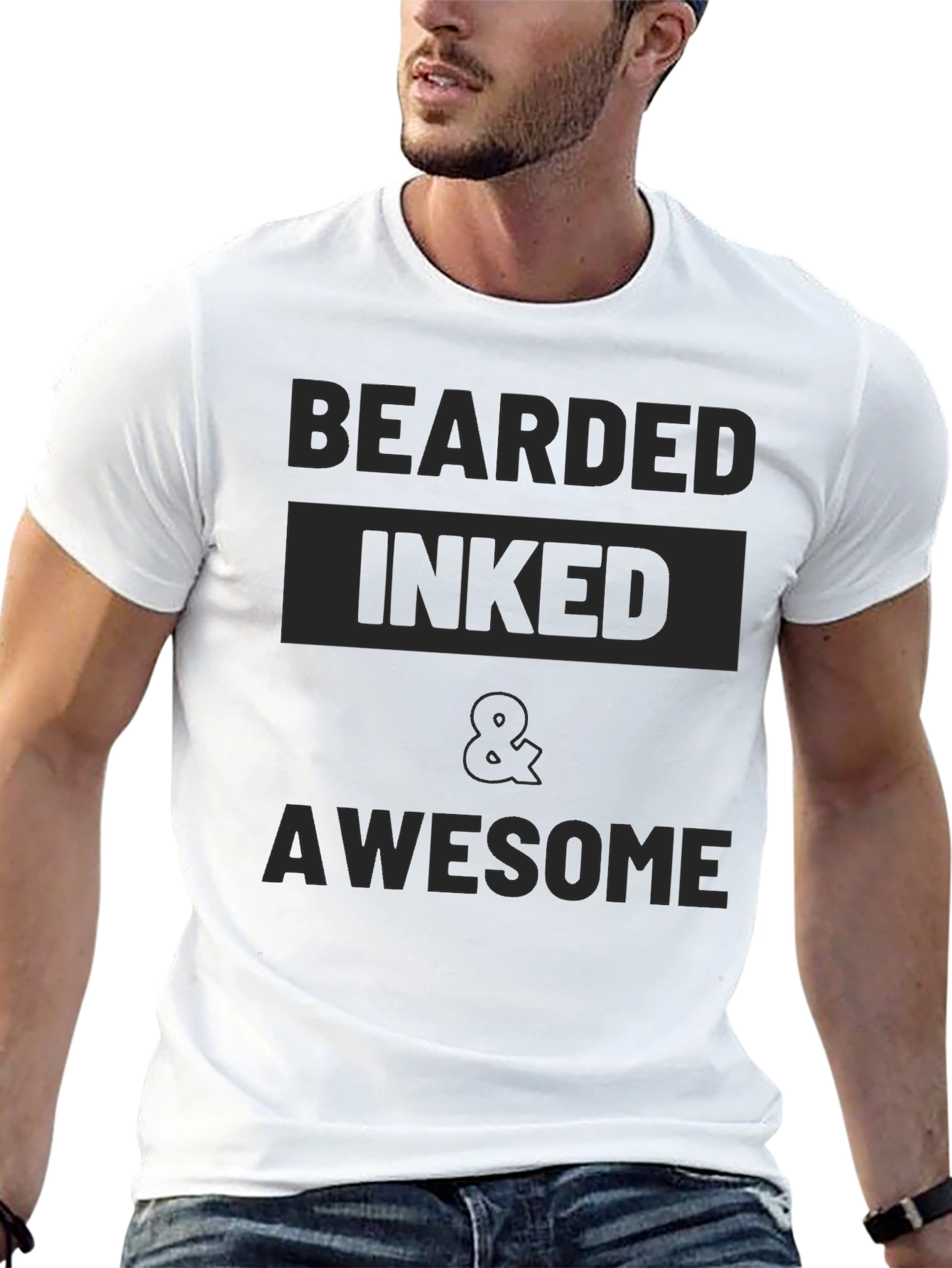 Bearded Inked & Awesome Mens Black T-Shirt