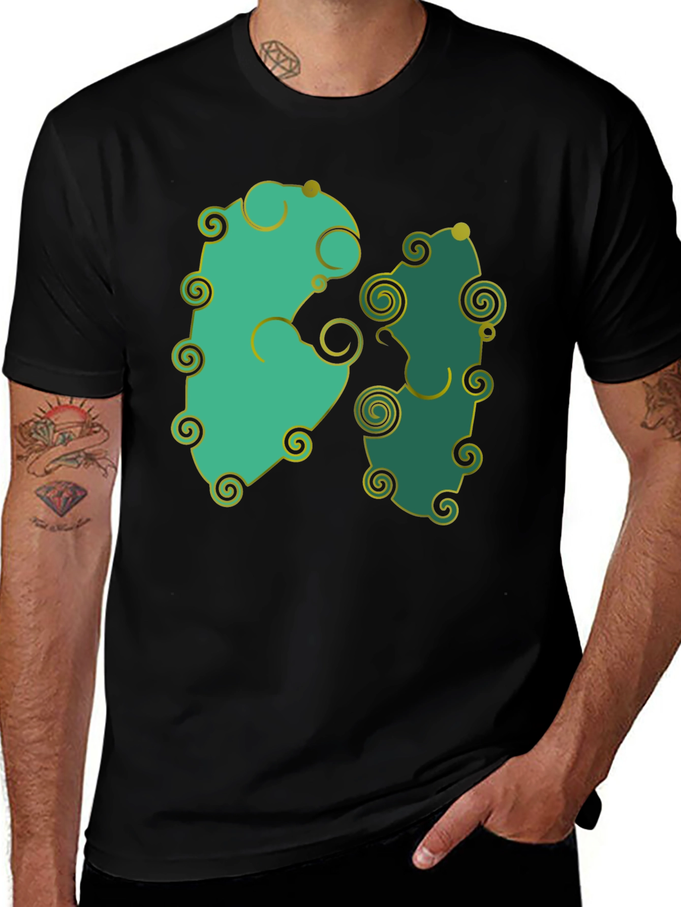 Whimsical Swirl Design Black T-Shirt