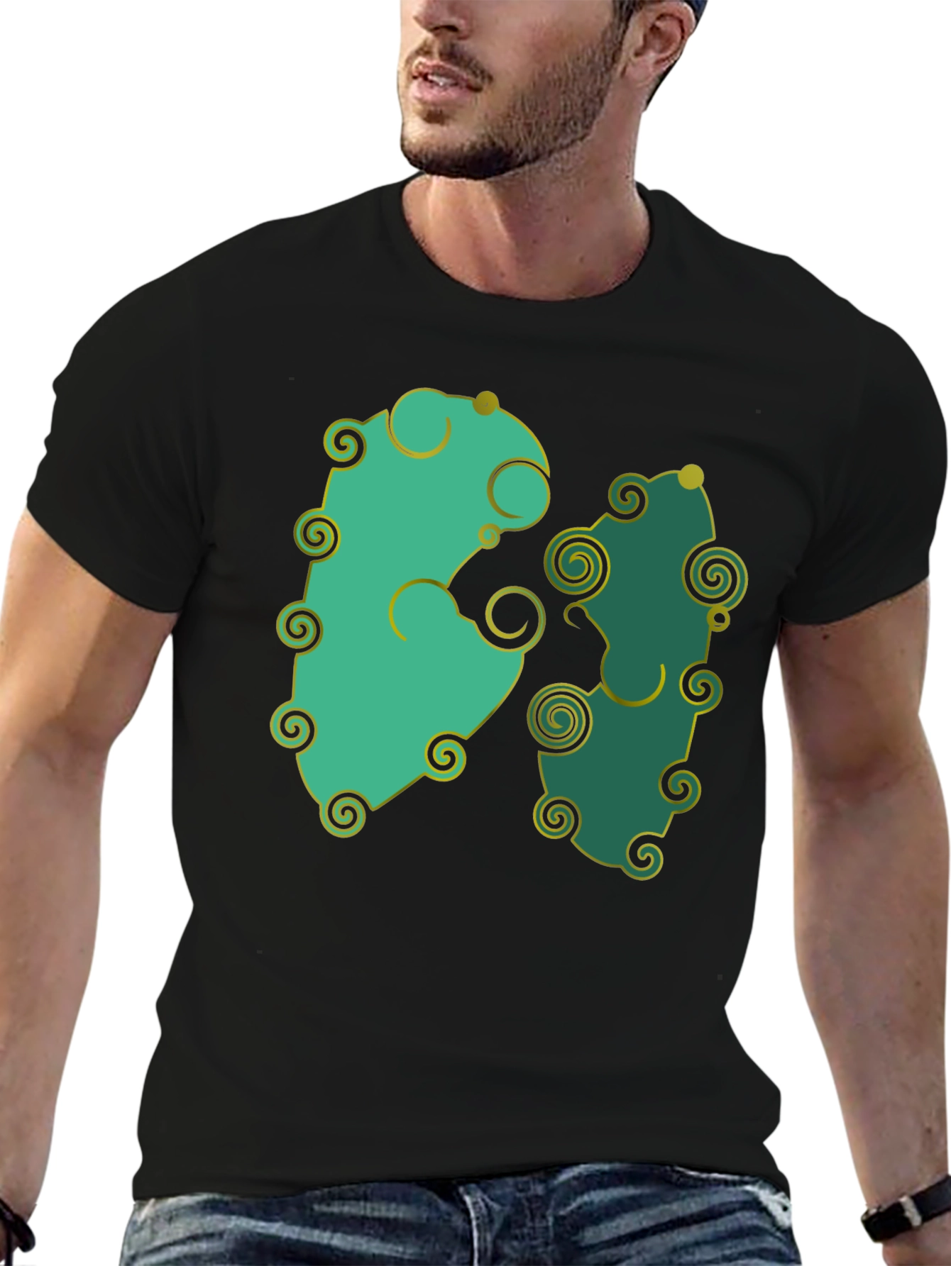 Whimsical Swirl Design Black T-Shirt