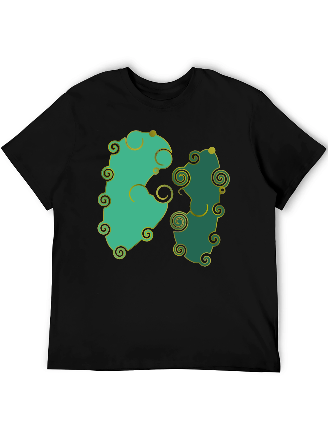 Whimsical Swirl Design Black T-Shirt