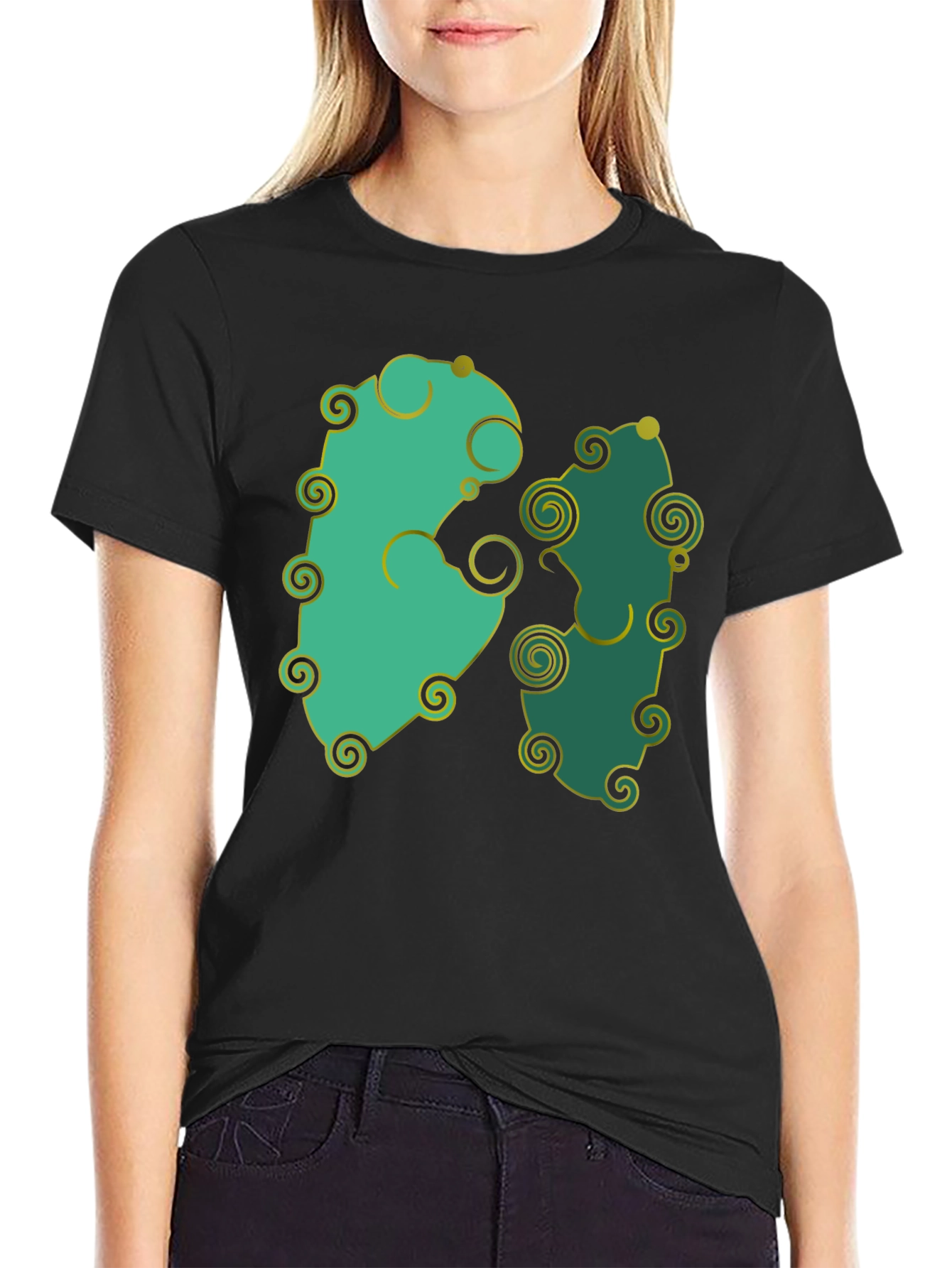 Whimsical Swirl Design Black T-Shirt