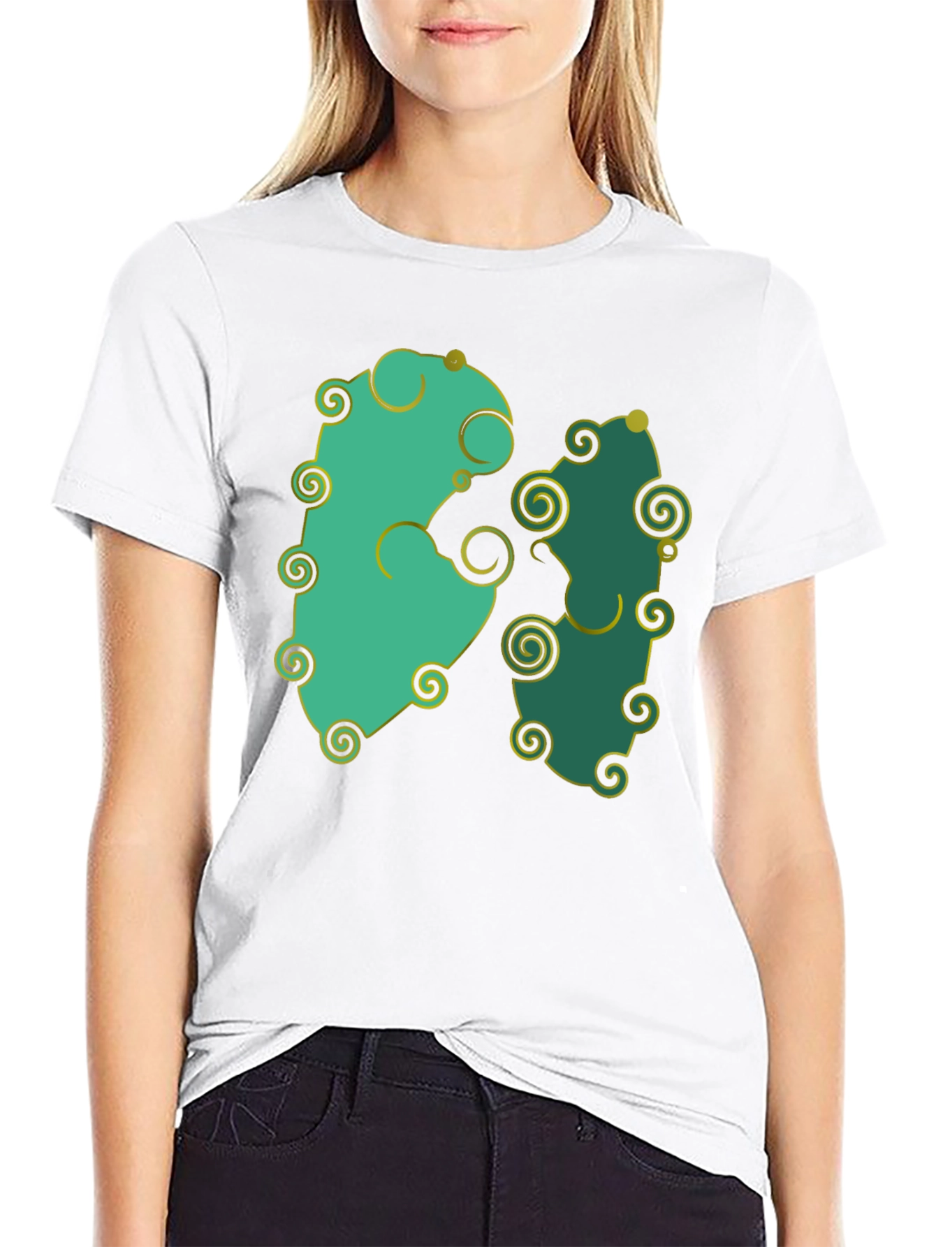 Whimsical Swirl Design Black T-Shirt