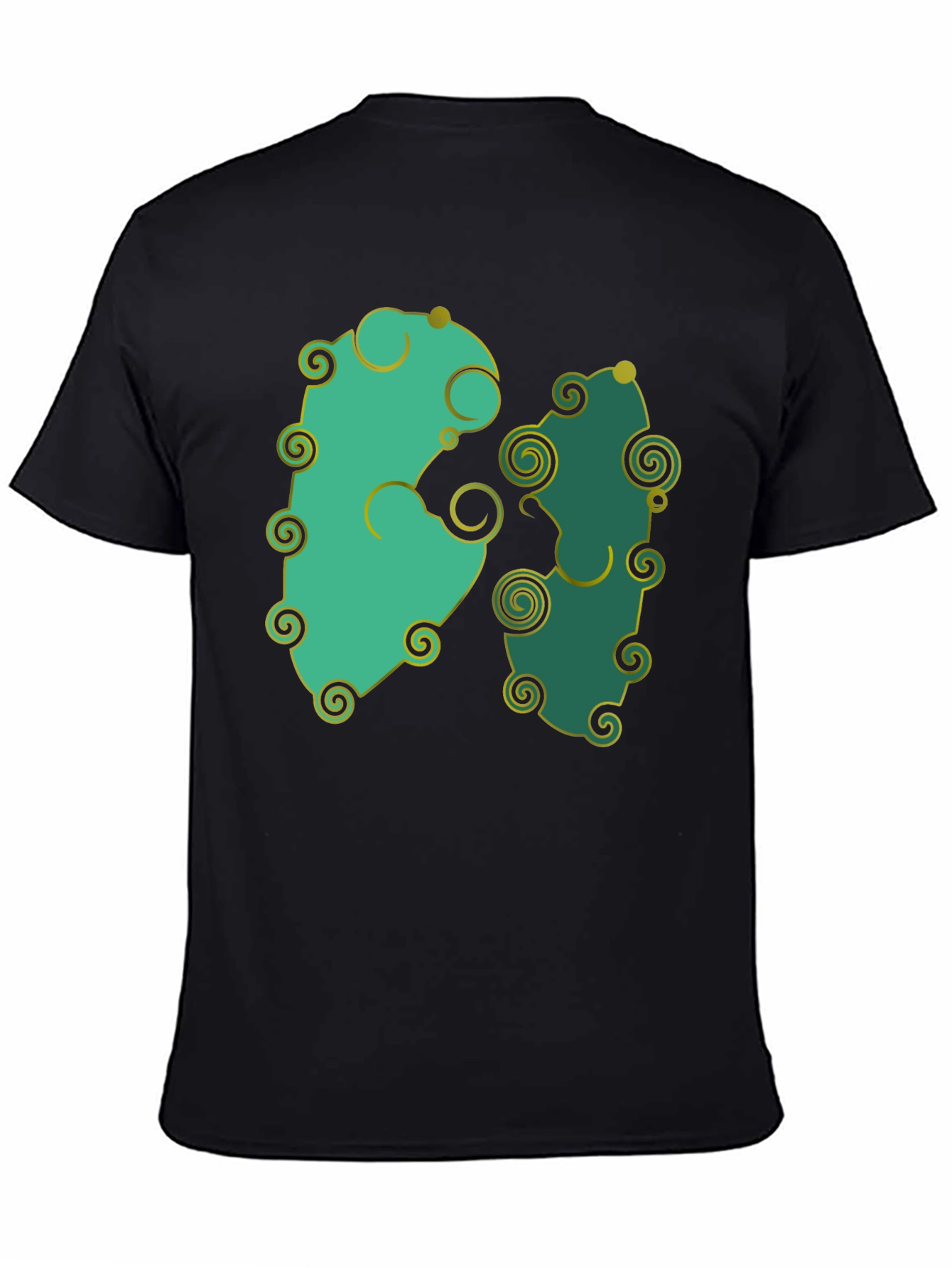 Whimsical Swirl Design Black T-Shirt