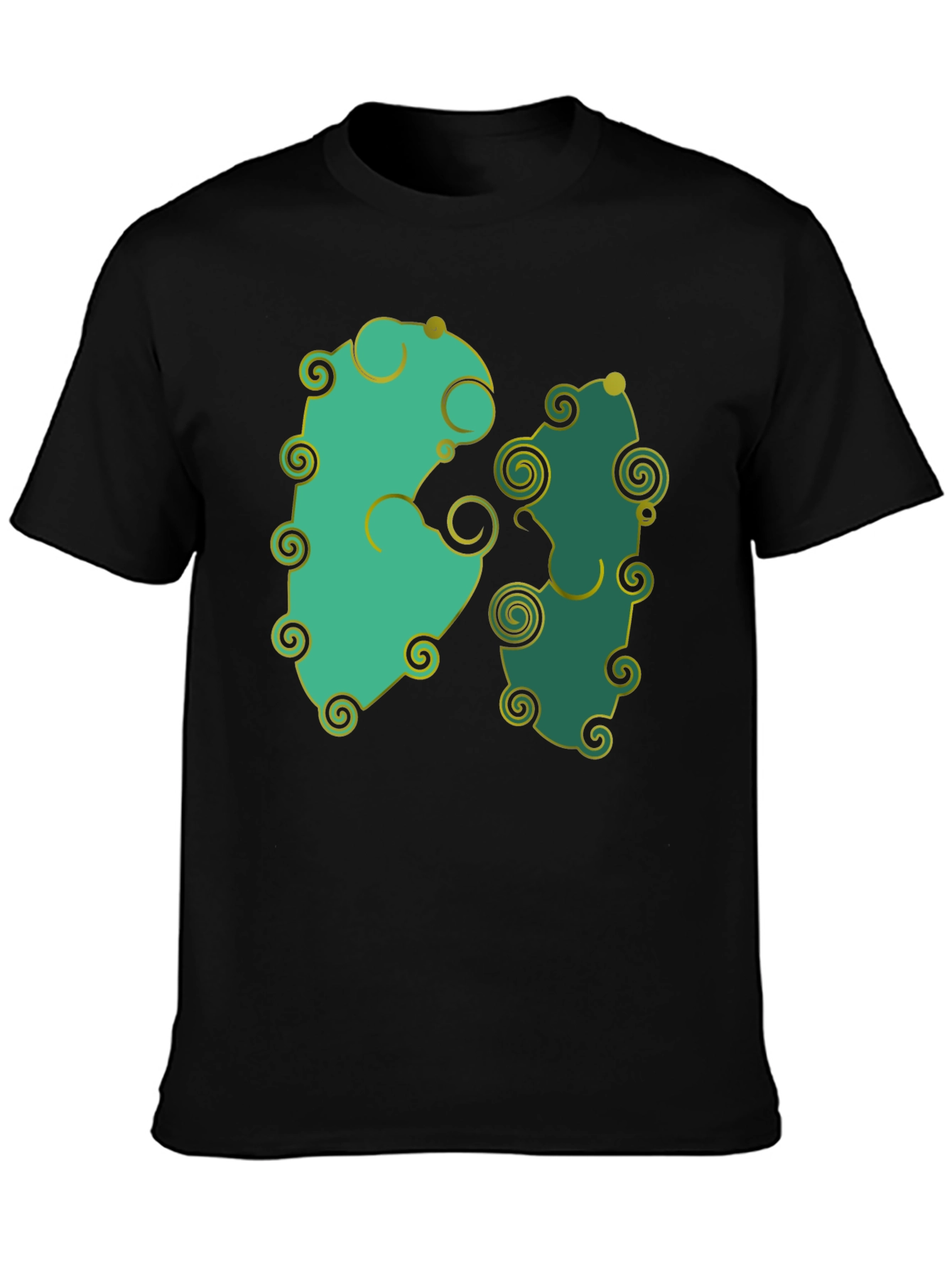 Whimsical Swirl Design Black T-Shirt