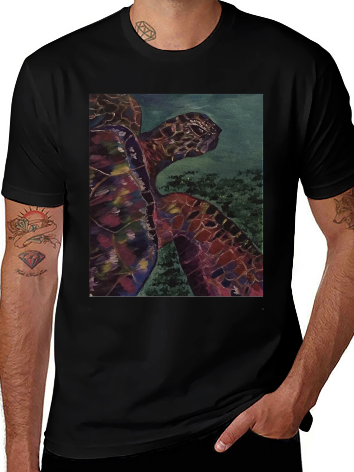 Sea Turtle Graphic Tee - Black Cotton Casual Shirt
