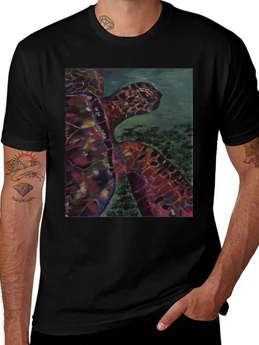 Sea Turtle Graphic Tee - Black Cotton Casual Shirt