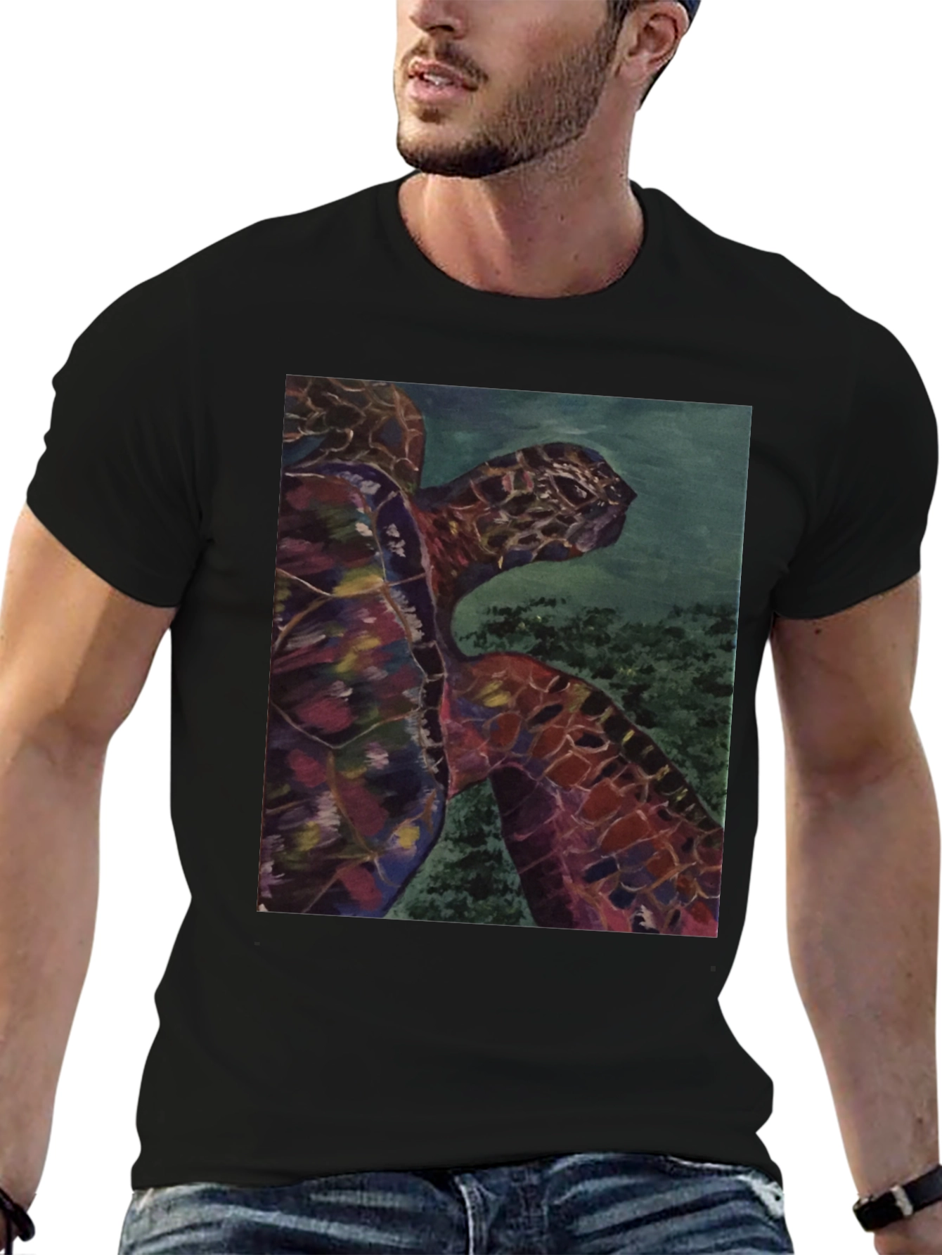 Sea Turtle Graphic Tee - Black Cotton Casual Shirt